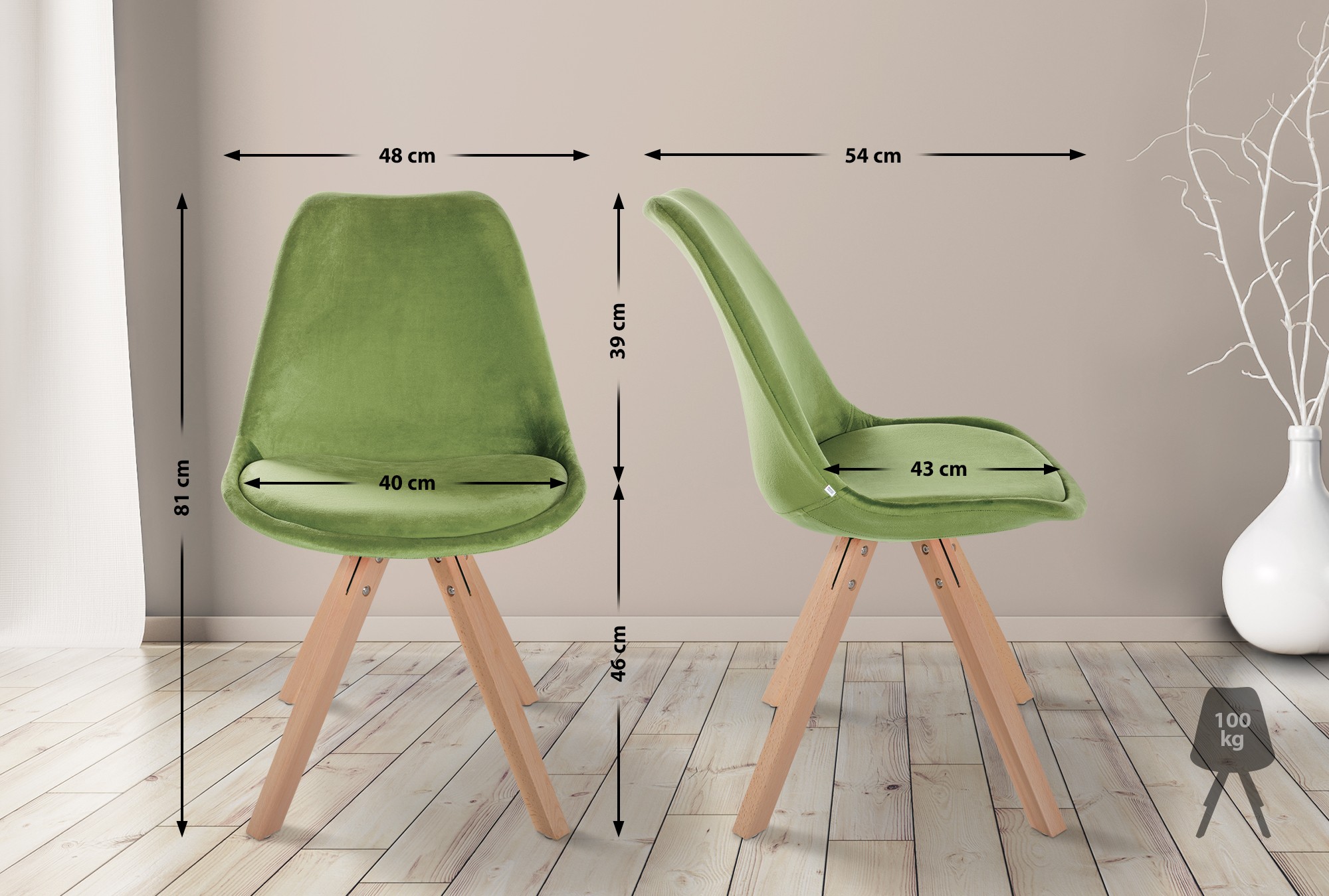 Pack de 4 sillas de salón Sofia en terciopelo