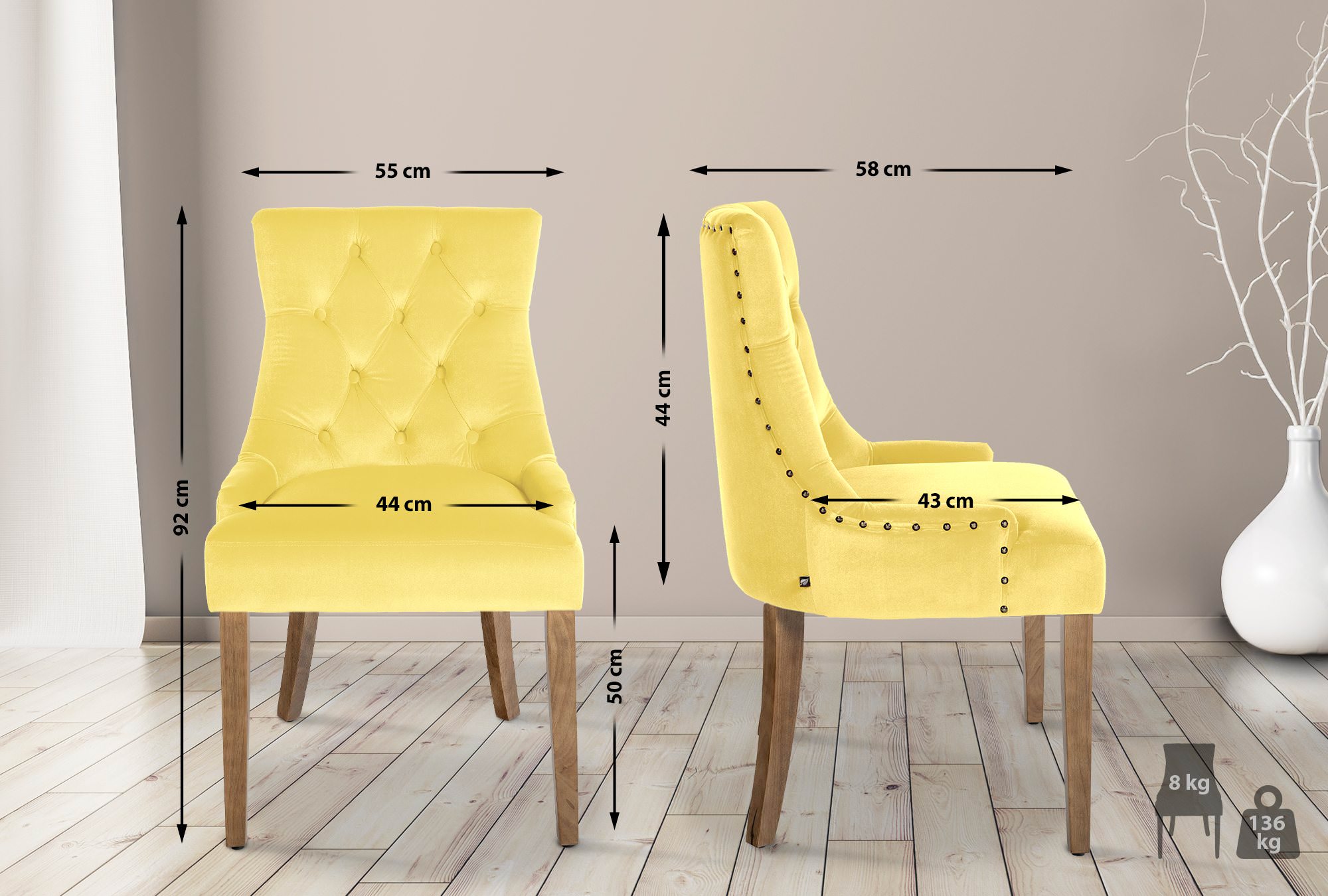 Juego de 4 sillas de comedor Aberdeen en terciopelo