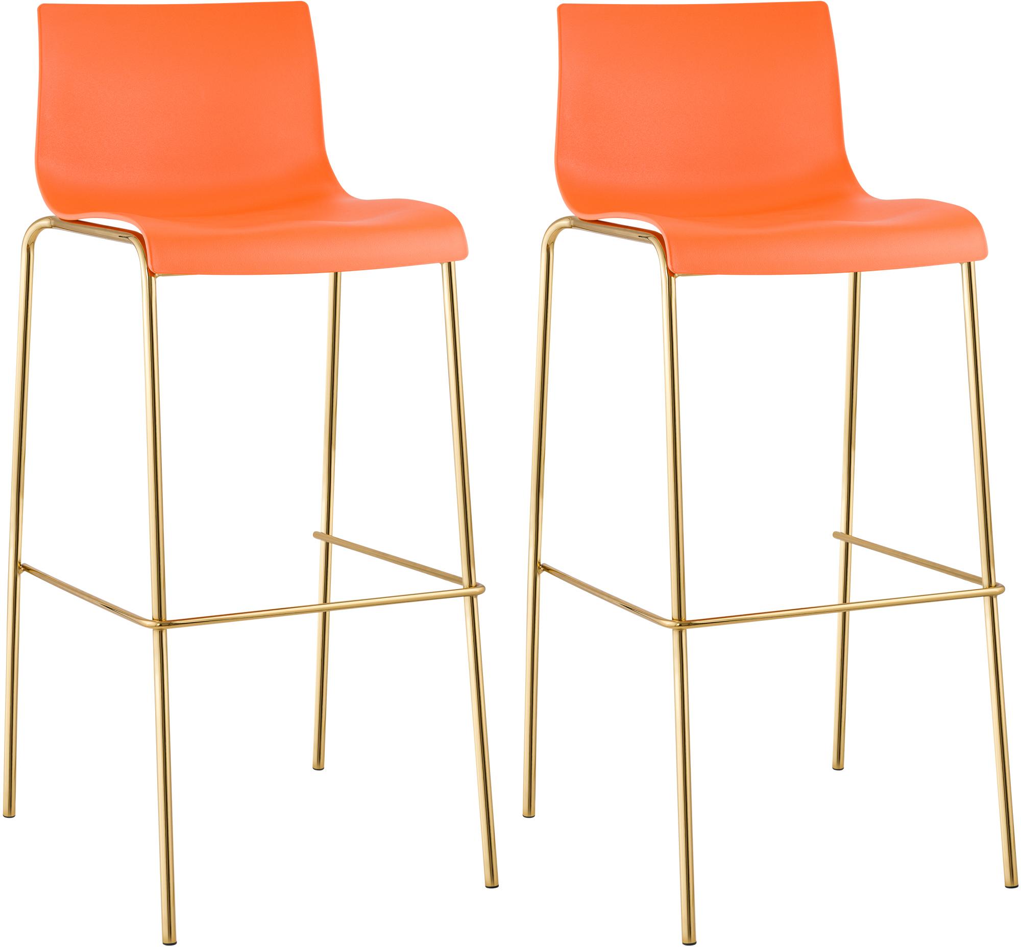 Set de 2 taburetes de bar Hover de plástico, base de 4 patas en color dorado