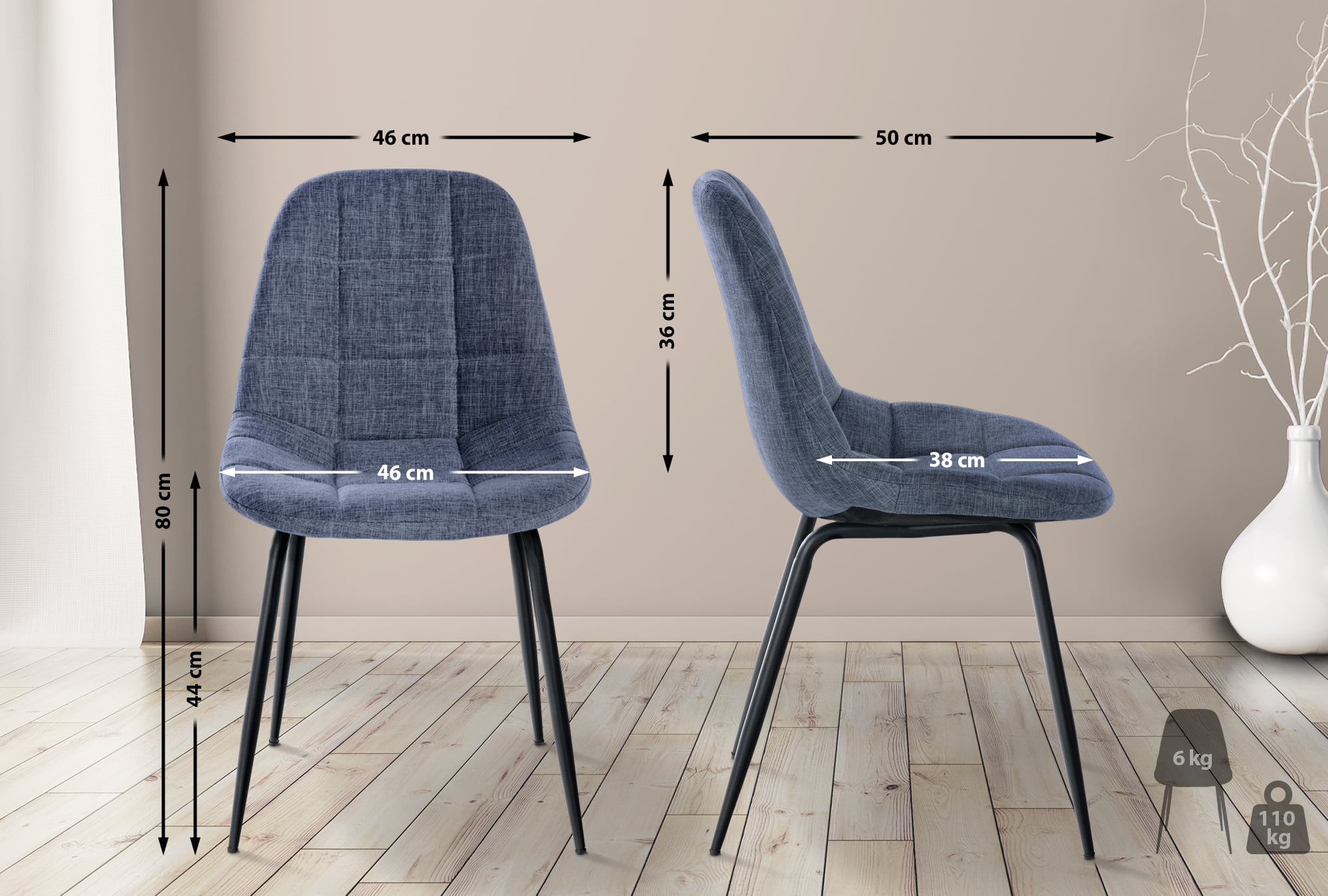 Set de 2 Sillas de comedor Tom en tela o polipiel