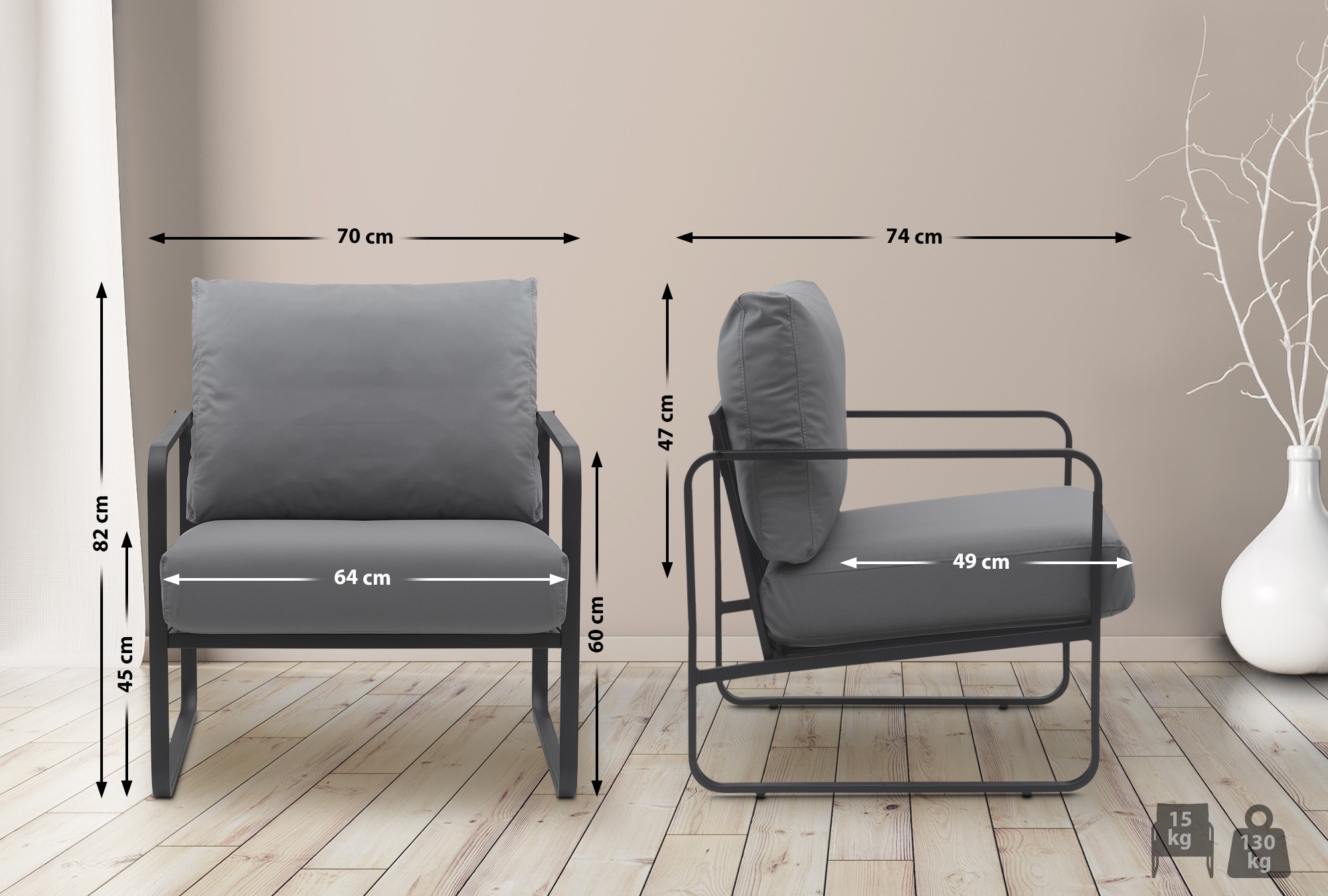 Sillón Manea en polipiel o tela