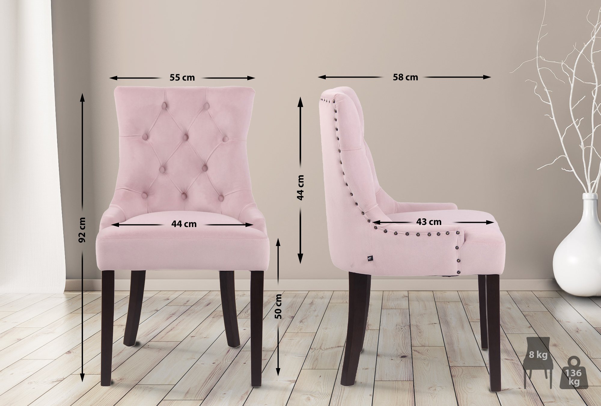 Juego de 4 sillas de comedor Aberdeen en terciopelo