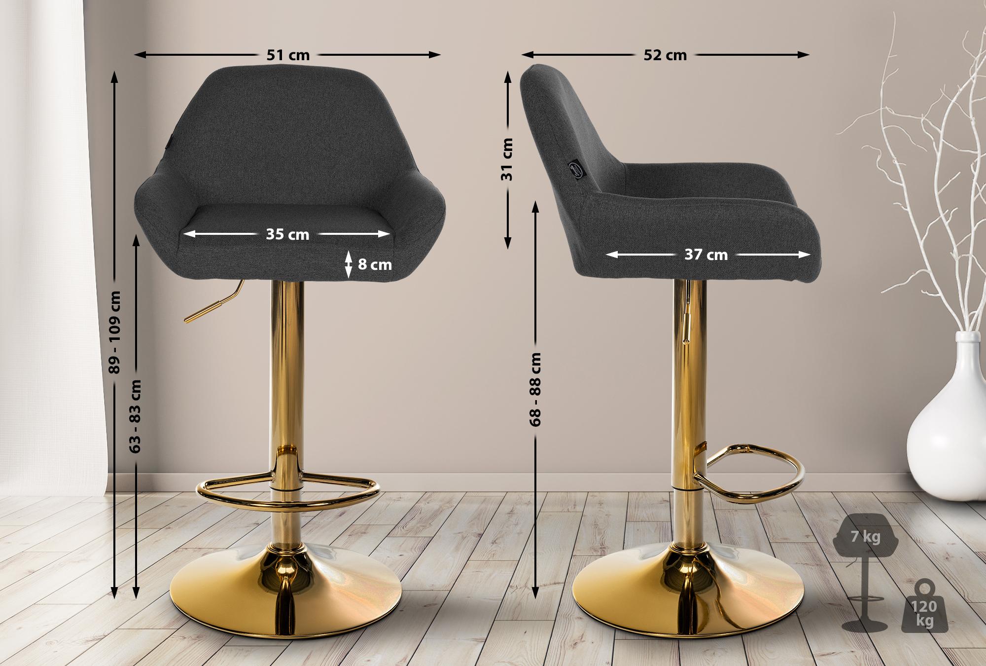 Lote de 2 taburetes de bar Braga Gold tela