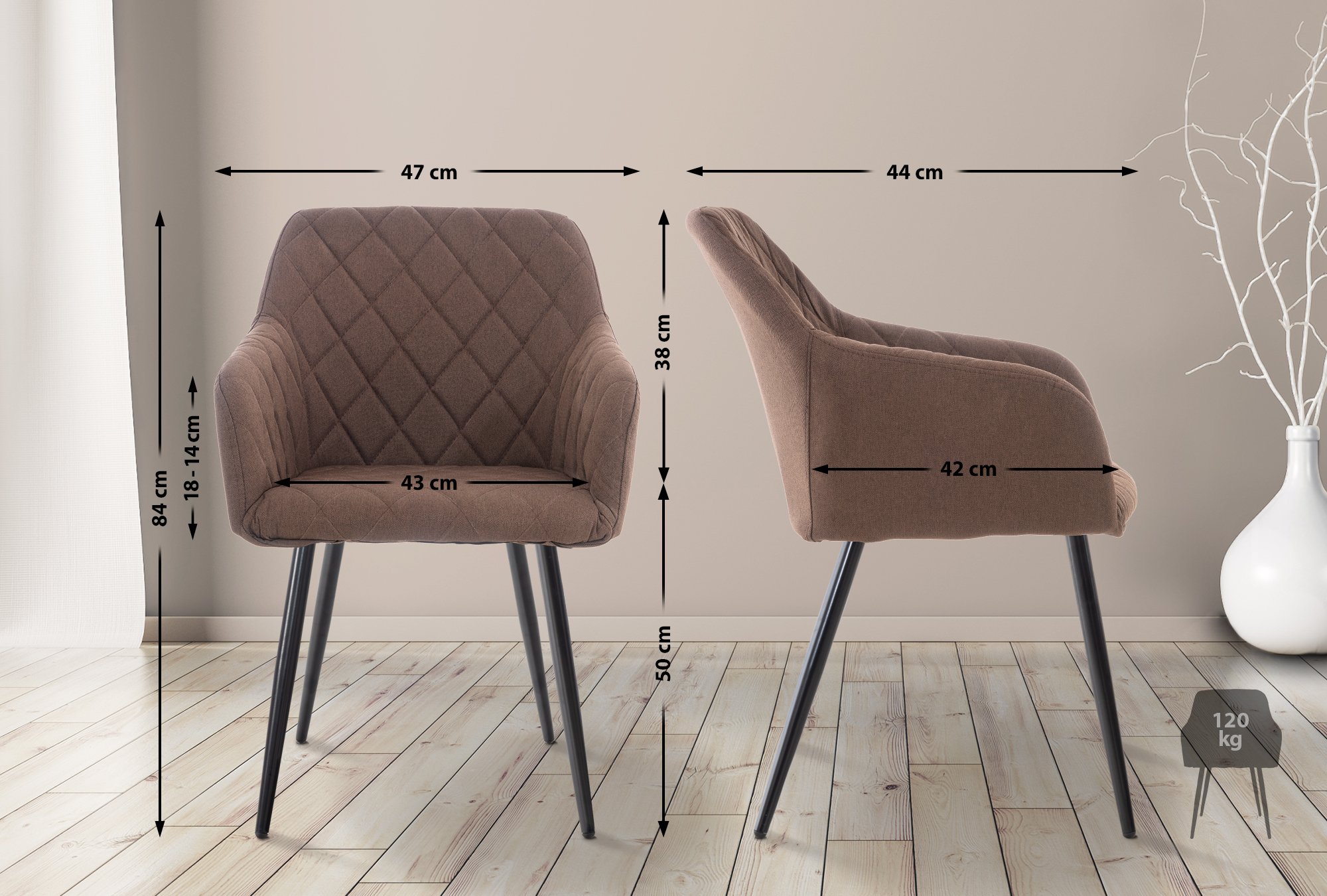 Juego de 4 sillas de comedor Shila en tela o terciopelo