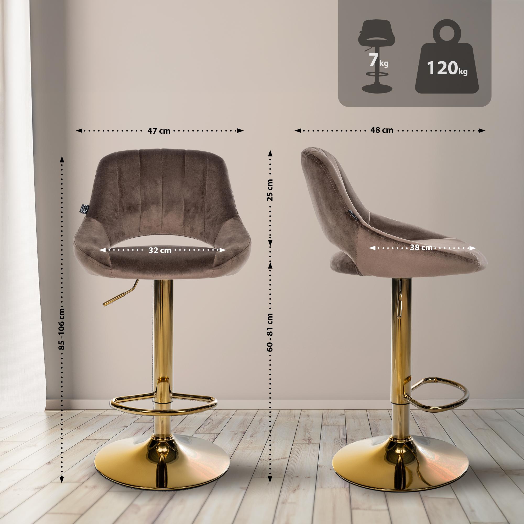 Juego de 2 taburetes de bar Milet de terciopelo
