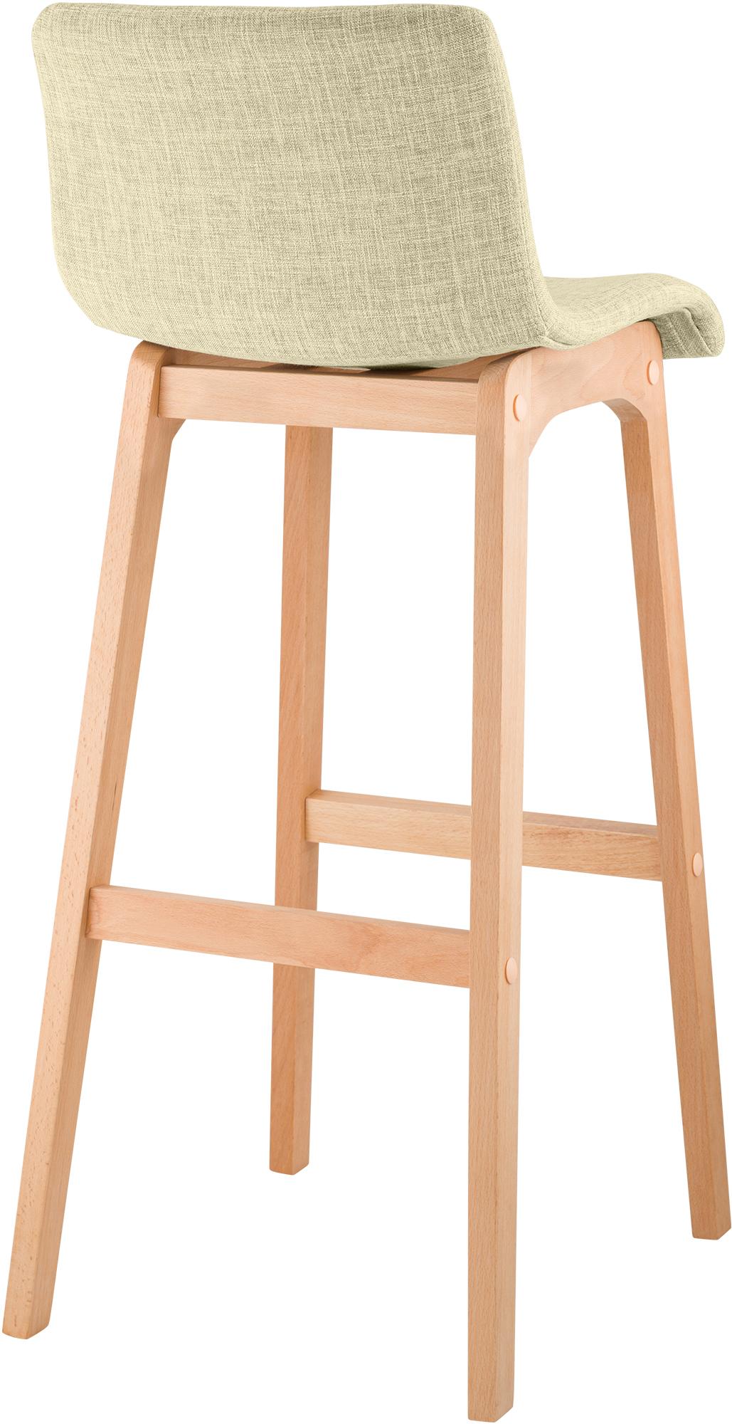 Juego de 2 taburetes de bar Hover, asiento de tela, patas de madera de haya natural