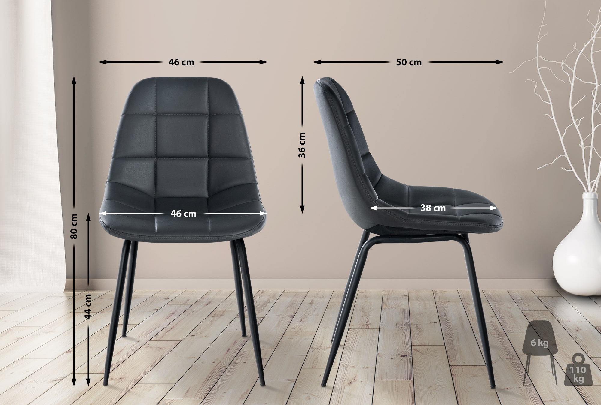 Set de 2 Sillas de comedor Tom en tela o polipiel