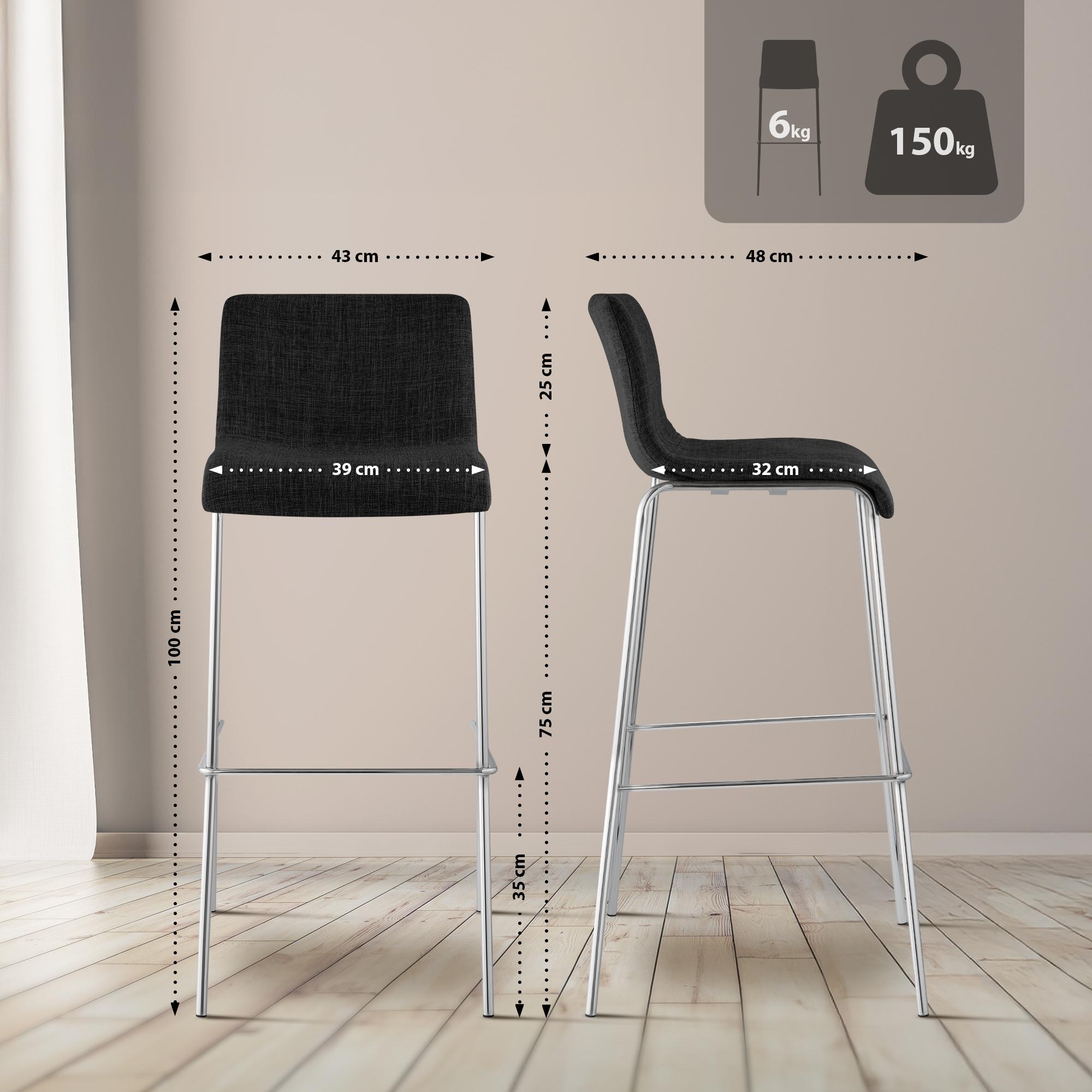 Juego de 2 taburetes de bar Hover, tela, base de cuatro patas