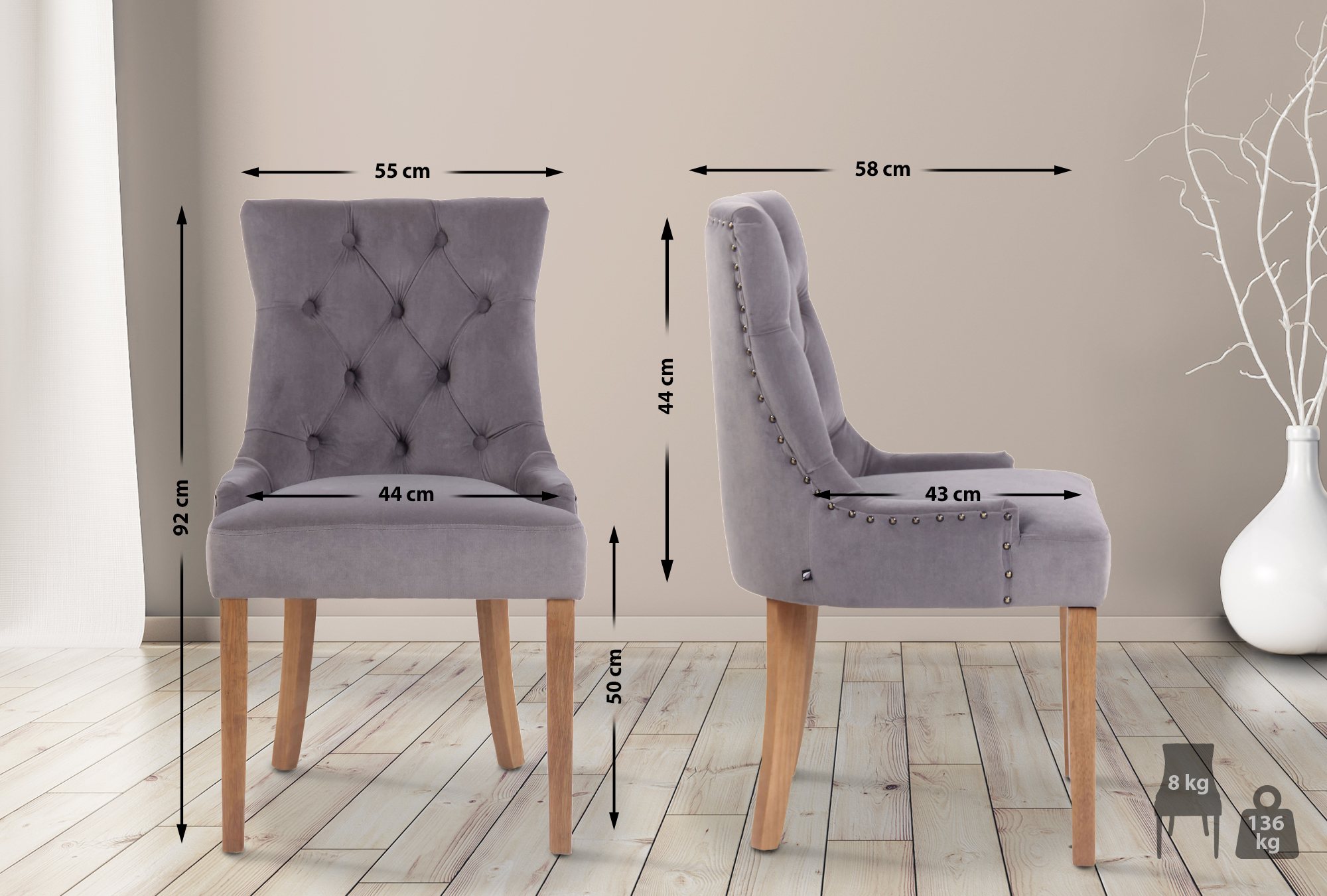 Juego de 4 sillas de comedor Aberdeen en terciopelo