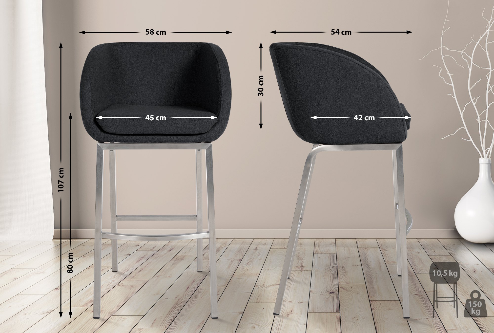 Taburete de bar Rockhill de fieltro