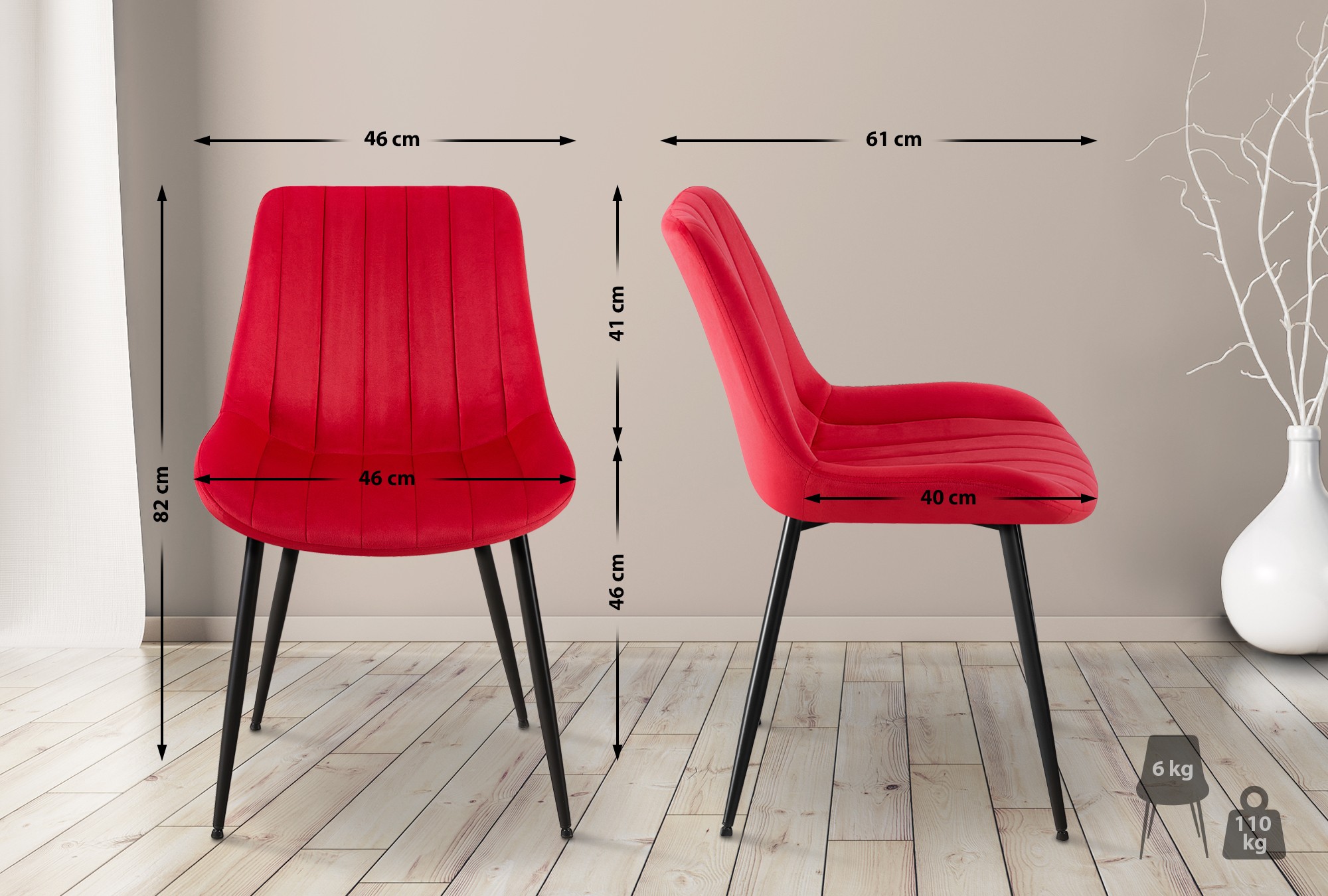 Set de 2 Sillas de comedor Rahden en terciopelo