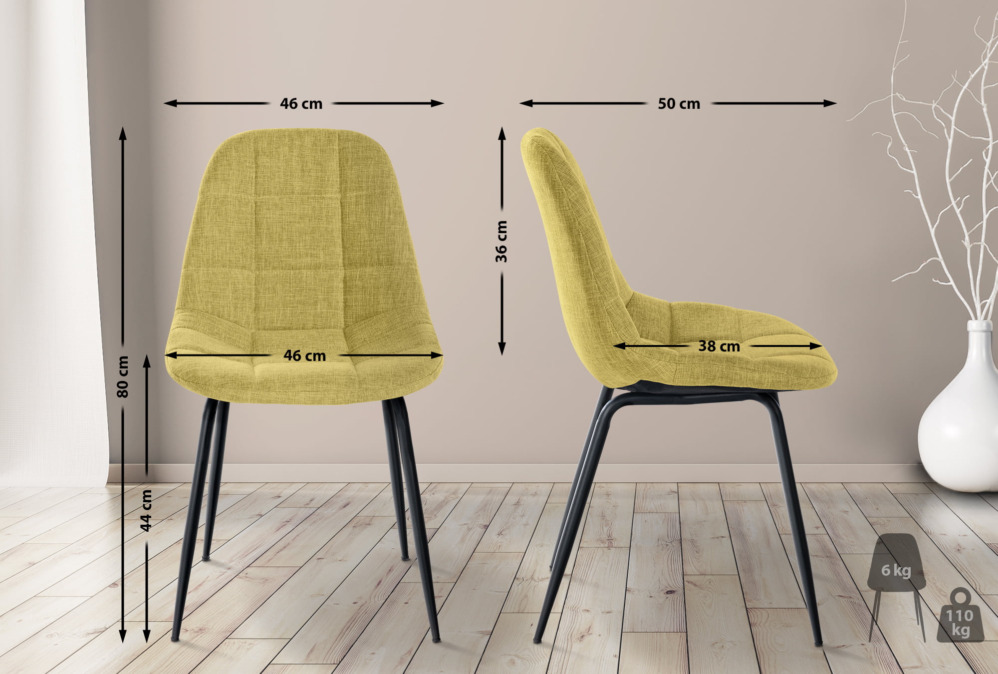Silla de comedor Tom en tela o polipiel