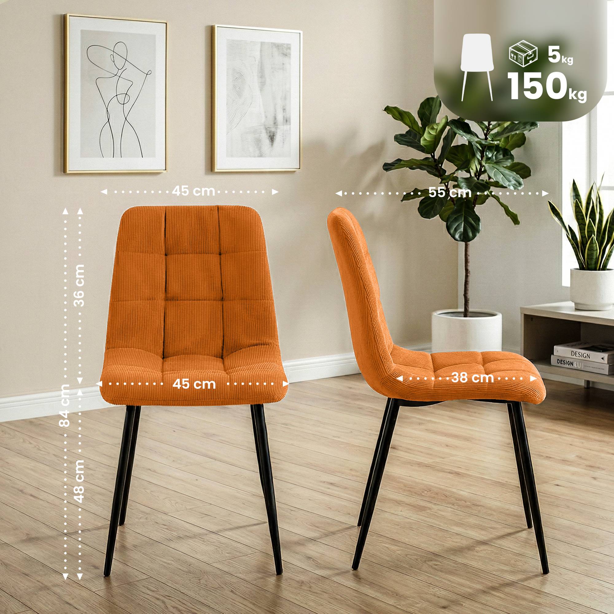 Set de 2 sillas de comedor Antibes de pana