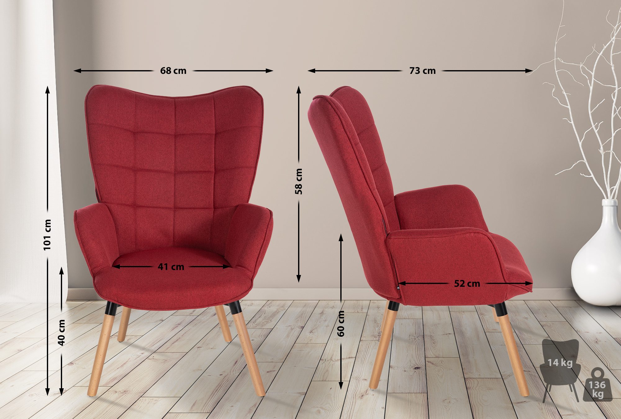 Sillón Garding tapizado en tela