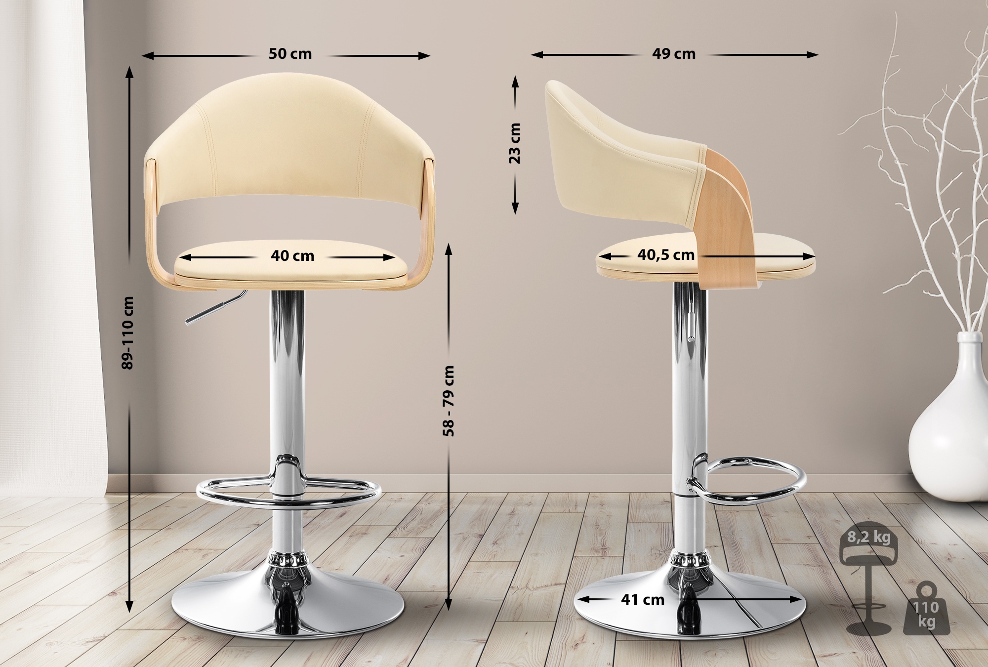 Taburete de bar Nilse en cuero sintético