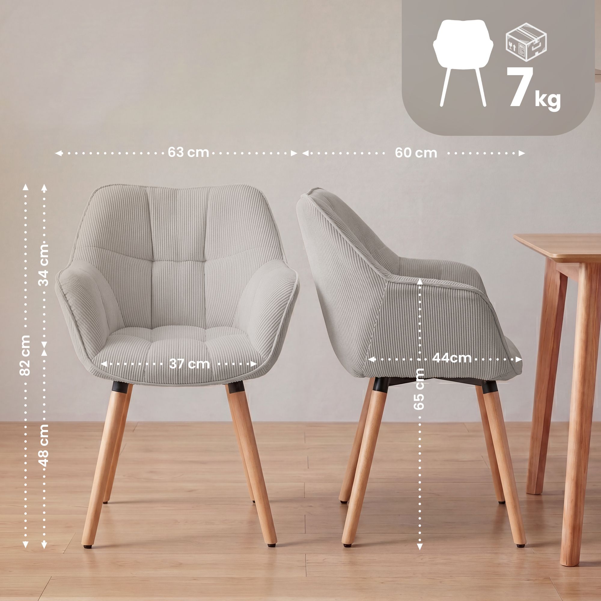 Silla de comedor Milford de pana: comodidad elegante y diseño moderno para tu hogar