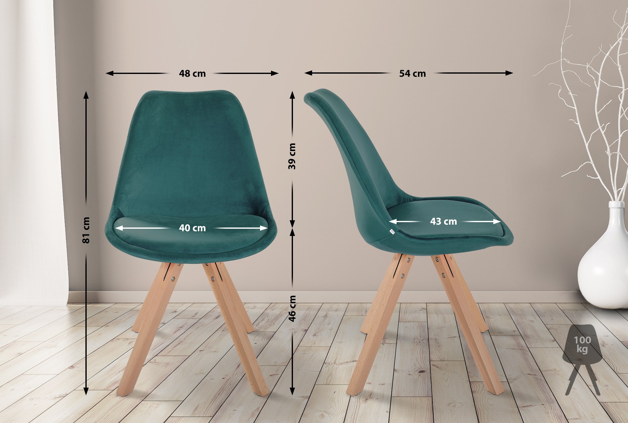 Pack de 4 sillas de salón Sofia en terciopelo