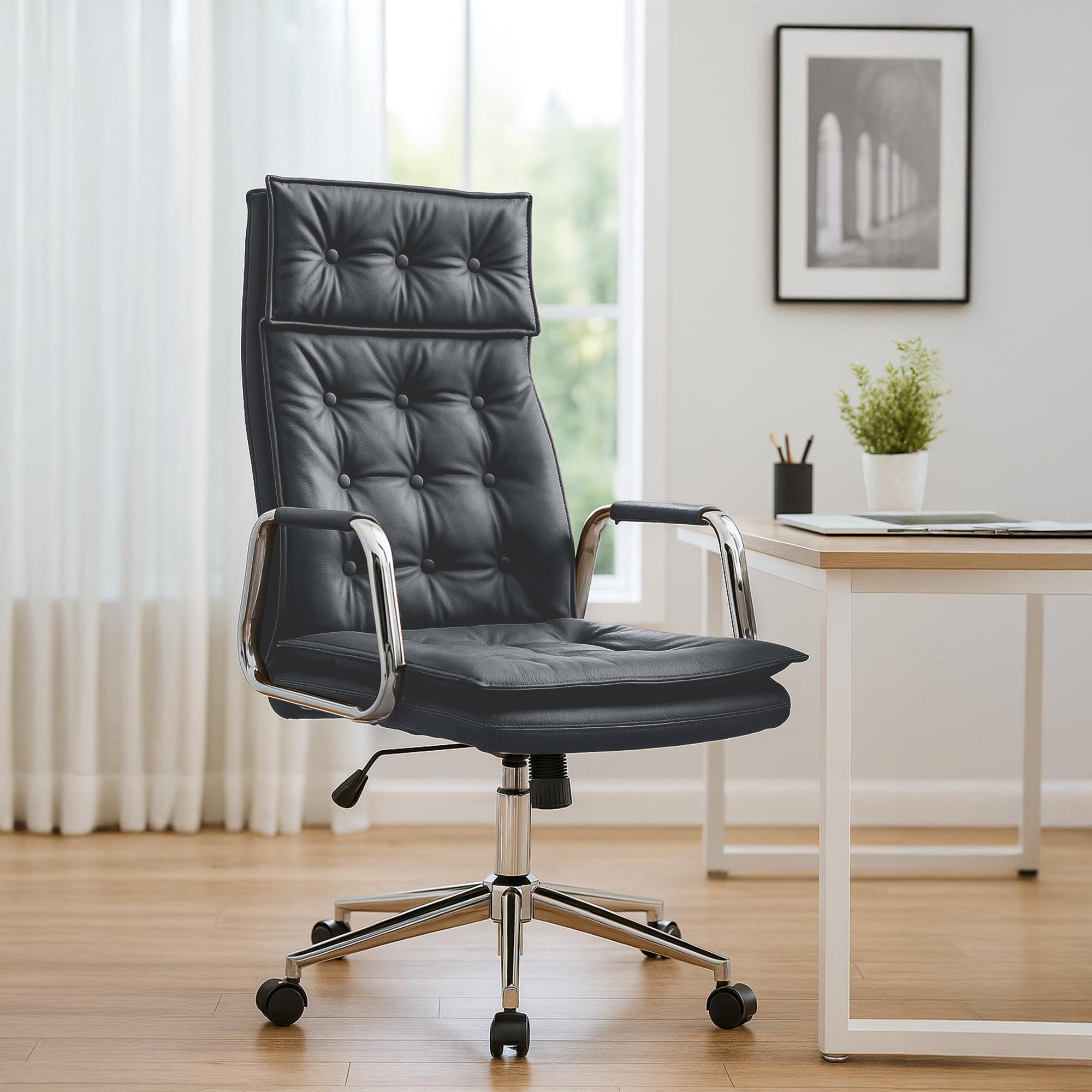 Silla de oficina Sotira de cuero genuino
