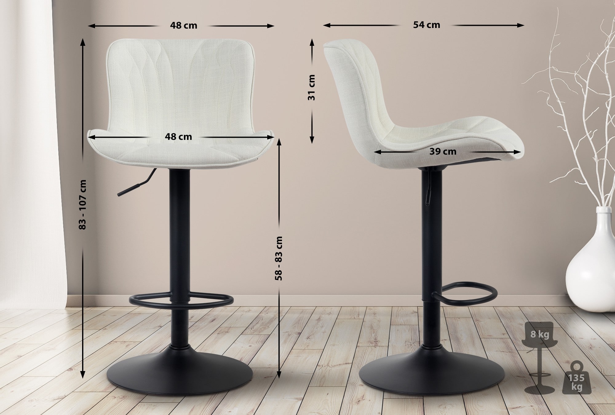Taburete de bar Linus con base metálica