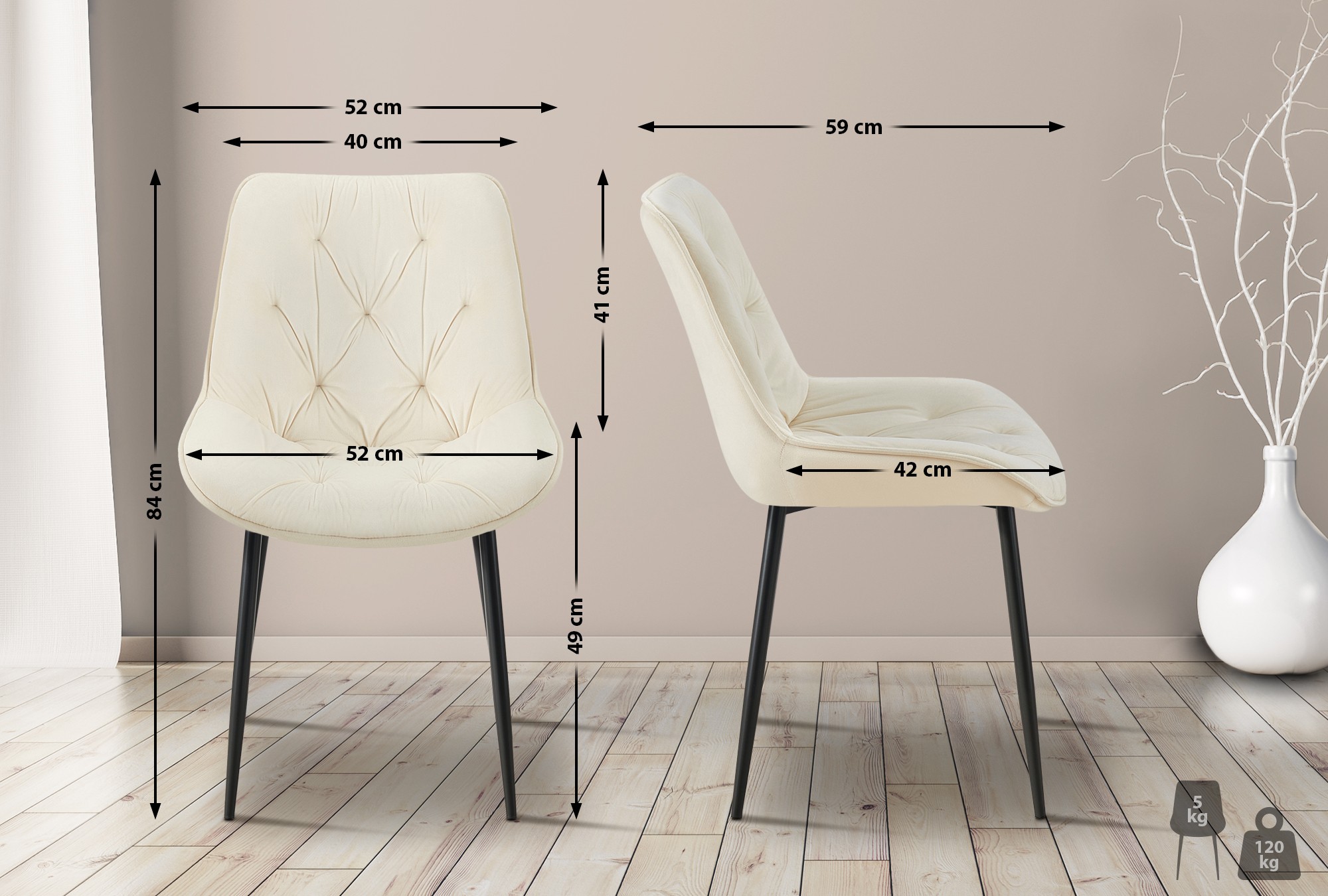 Silla de comedor Wallace de terciopelo
