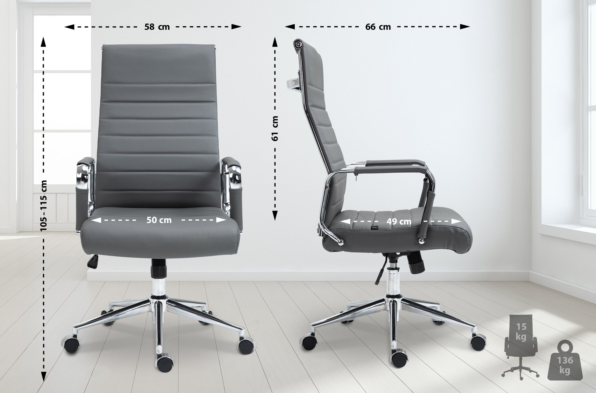 Silla de oficina Kolumbus de cuero auténtico