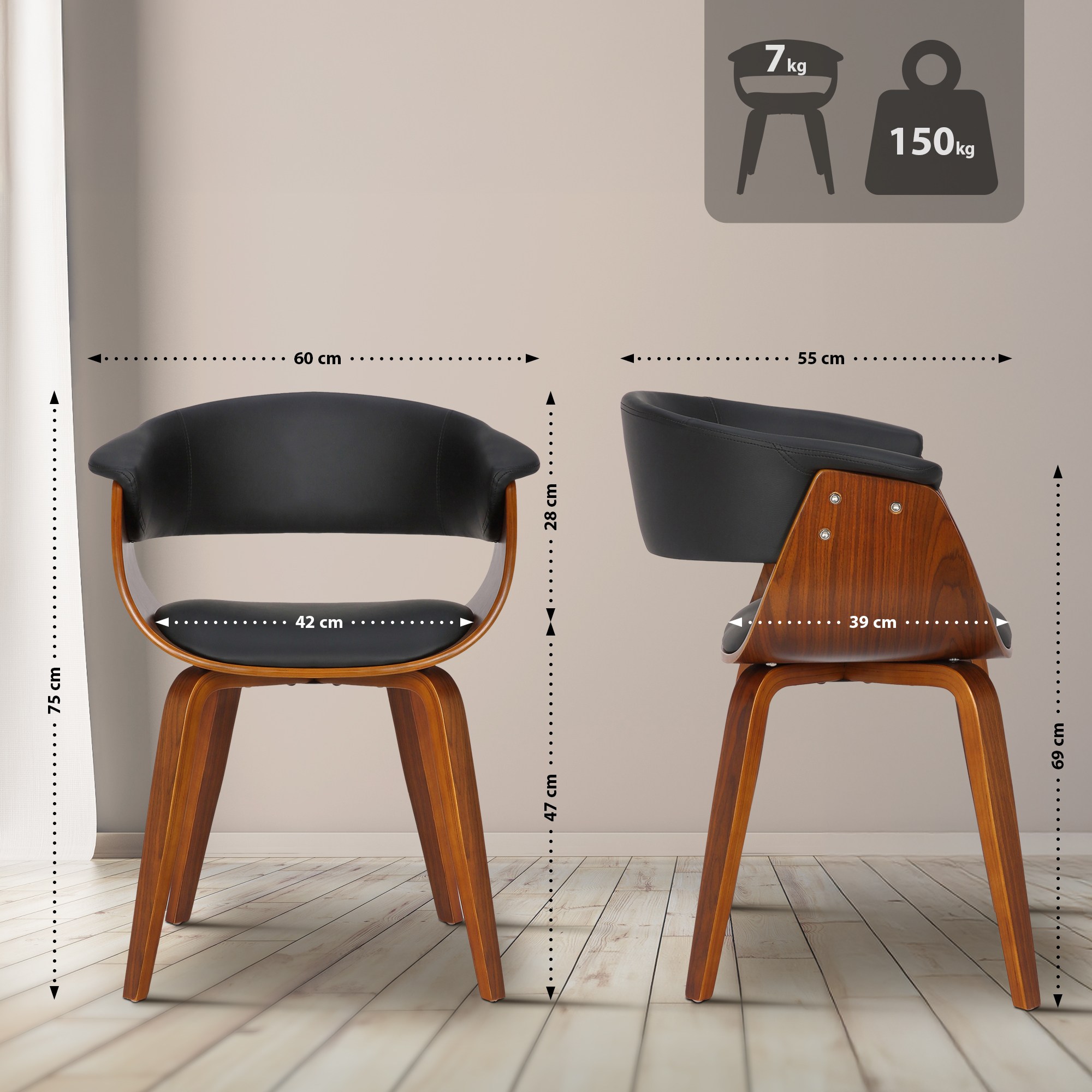 Silla Bruce de madera & polipiel