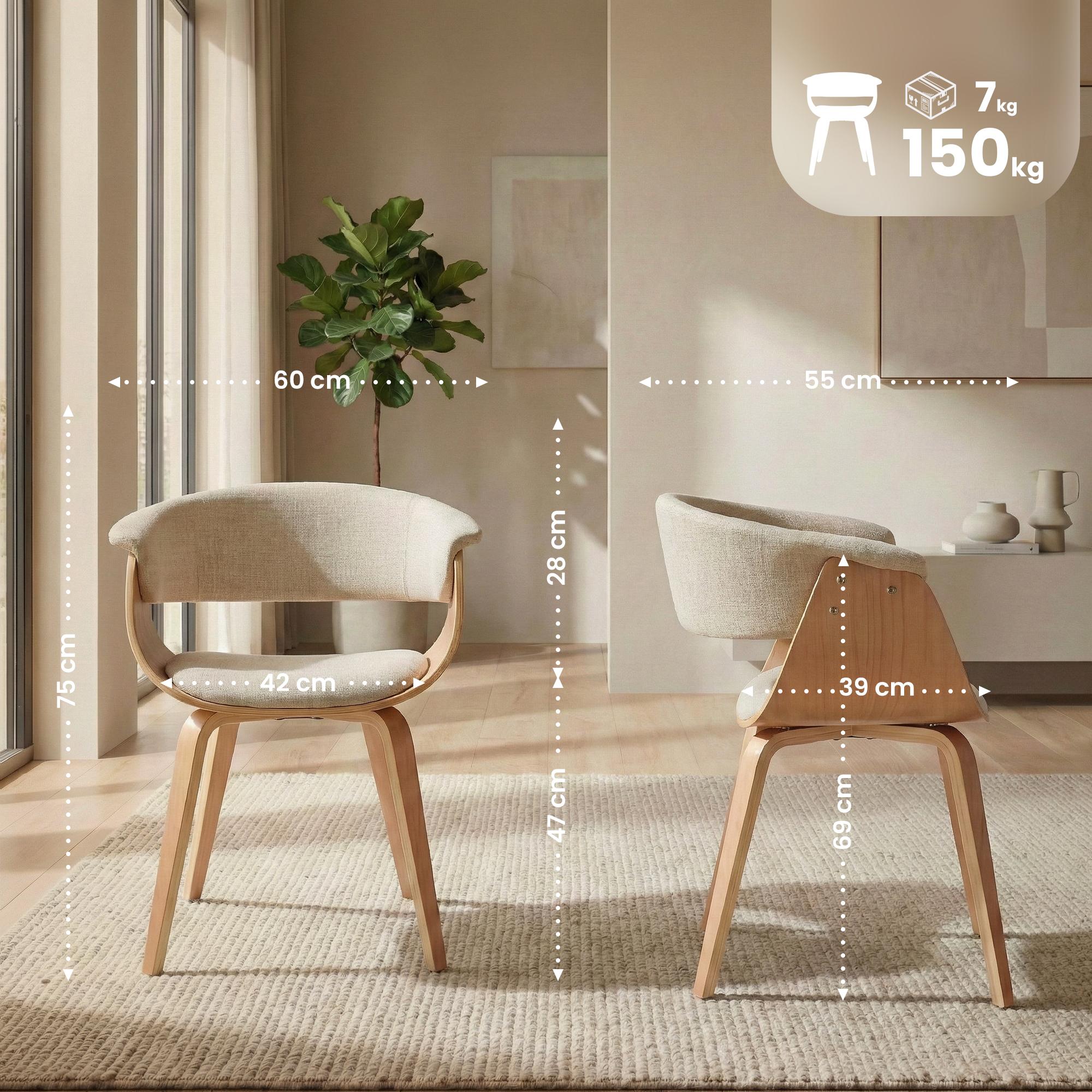 Lote de 2 sillas de comedor de tela Bruce
