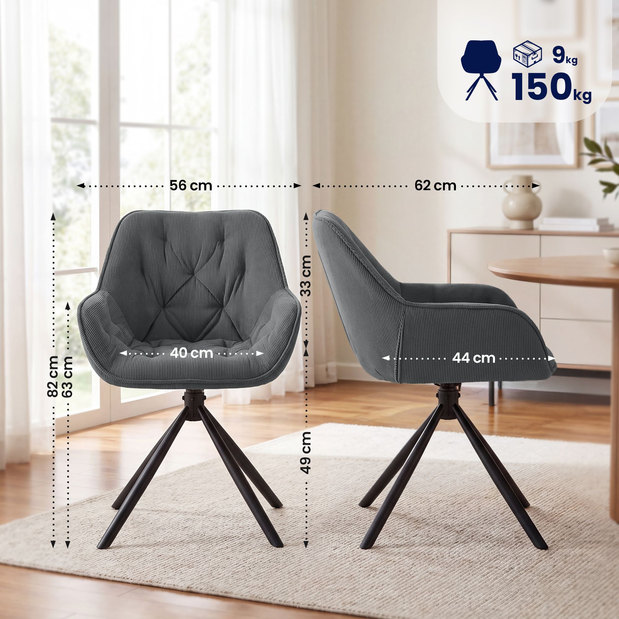 Silla de comedor Rimio de pana