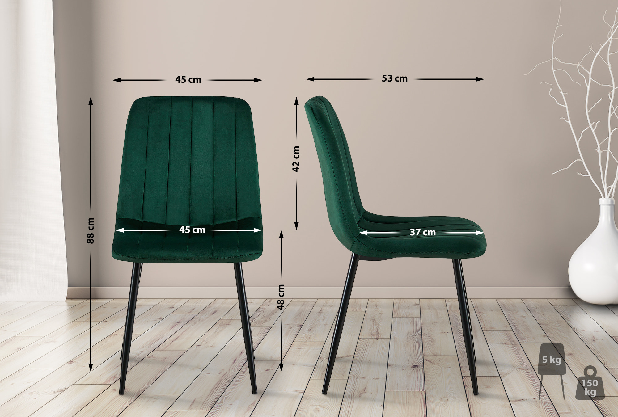 Set de 4 sillas de salón Dijon en tela o terciopelo