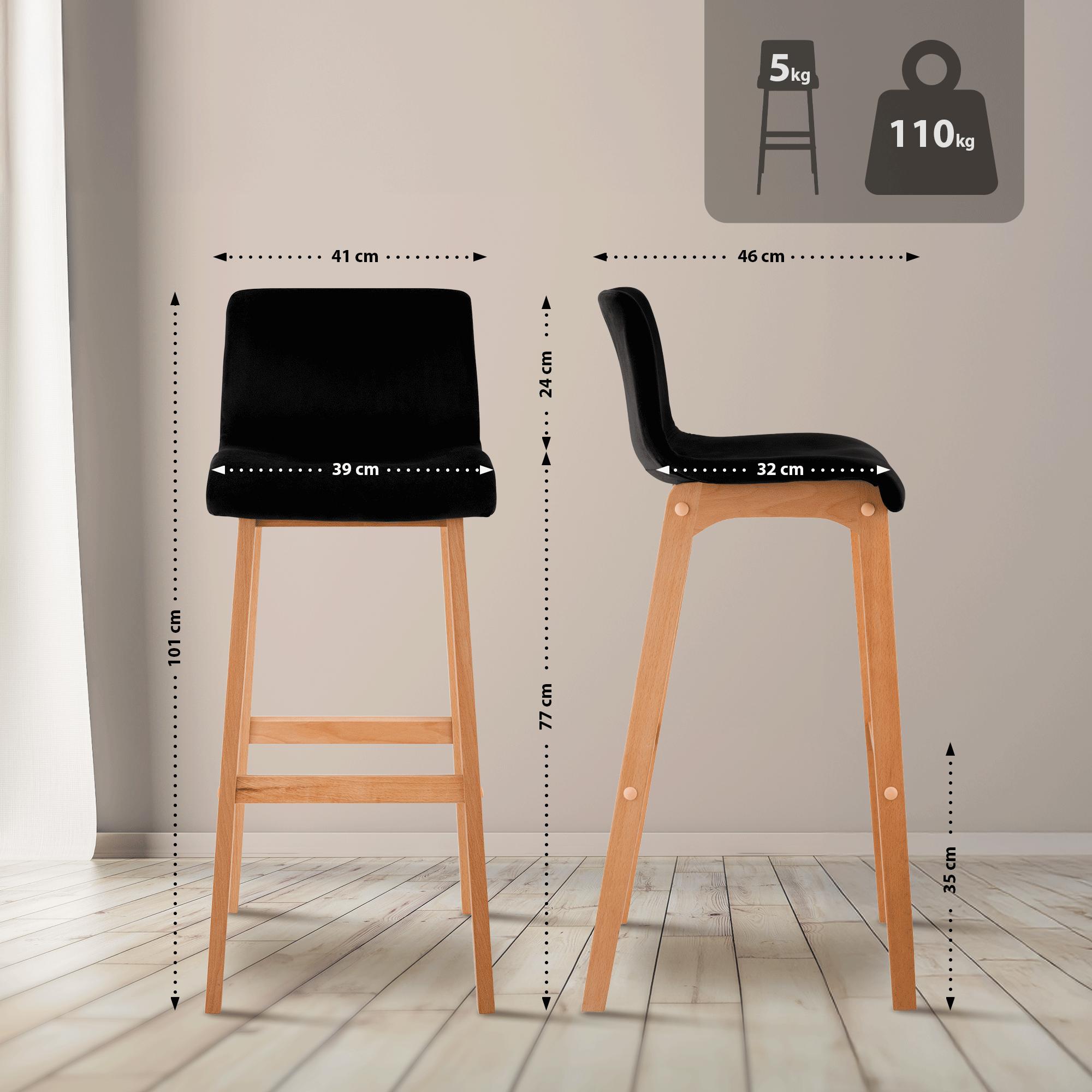 Taburete de bar Hover terciopelo estructura de cuatro patas Natura