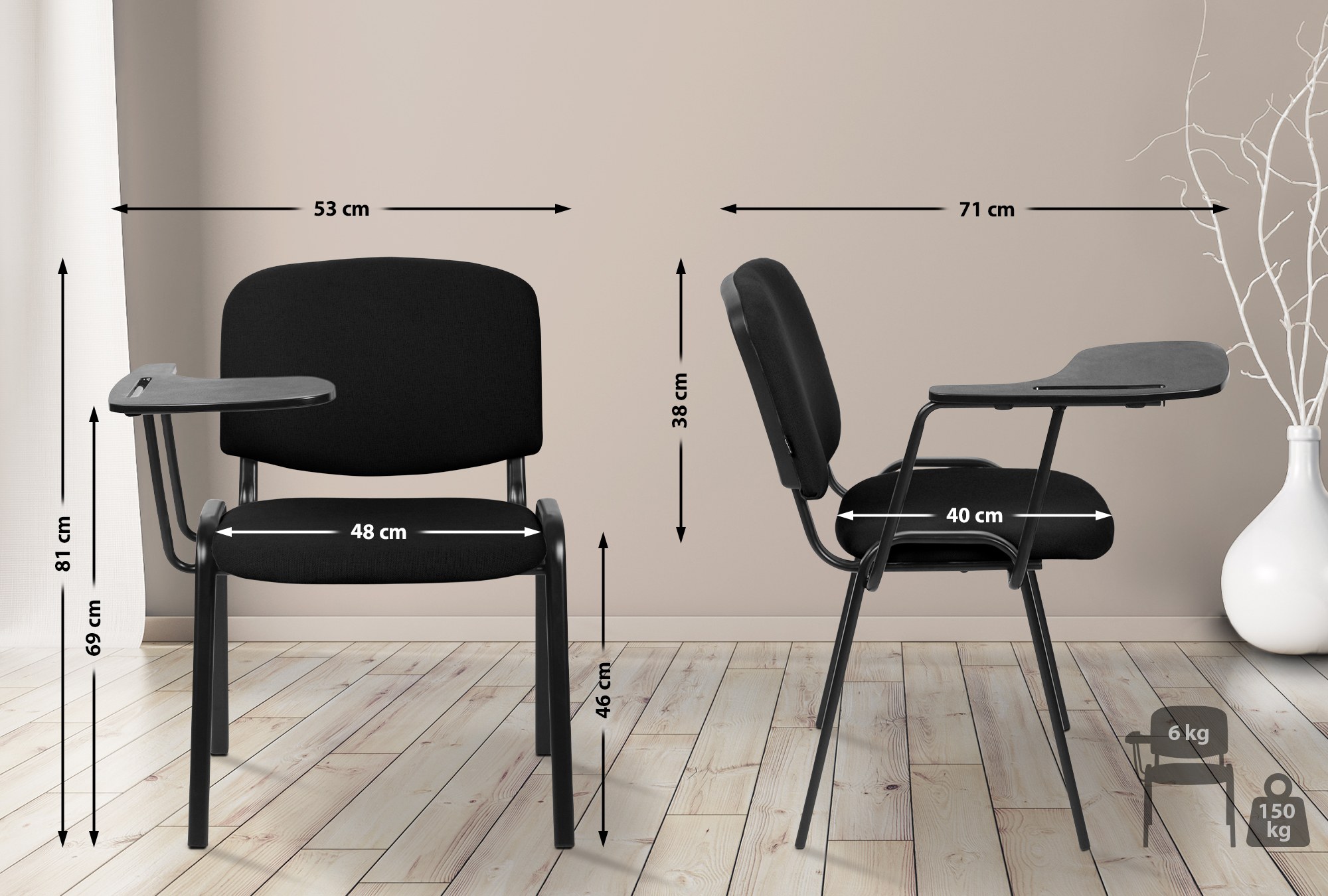 Silla Ken XL con mesa plegable Negro