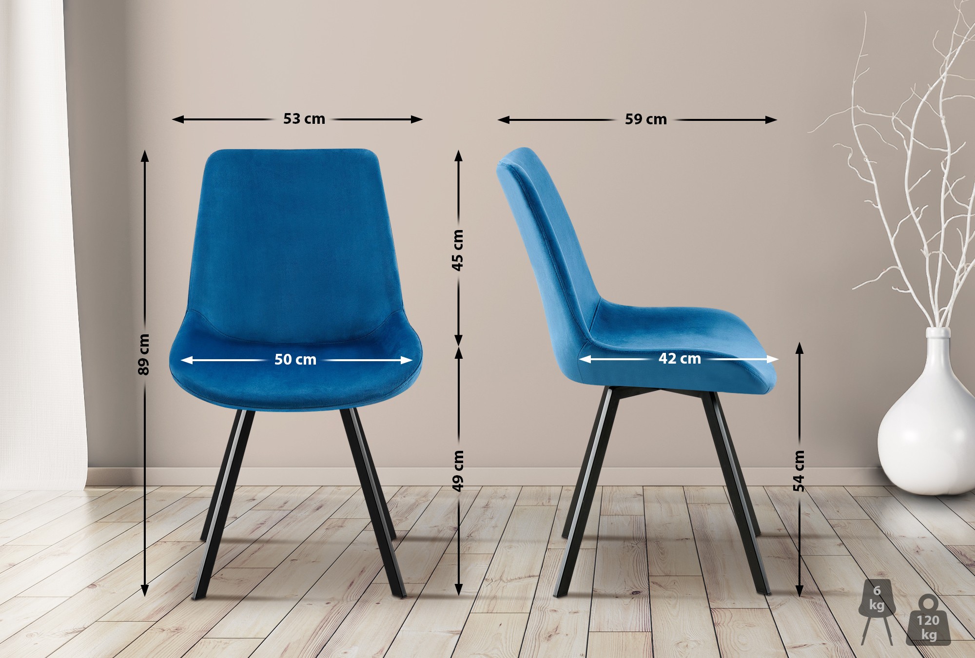 Lote de 2 sillas de comedor Lewes terciopelo