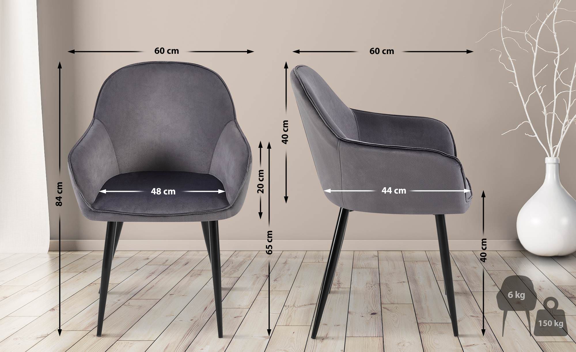 Set de 2 Sillas de comedor Boise en terciopelo