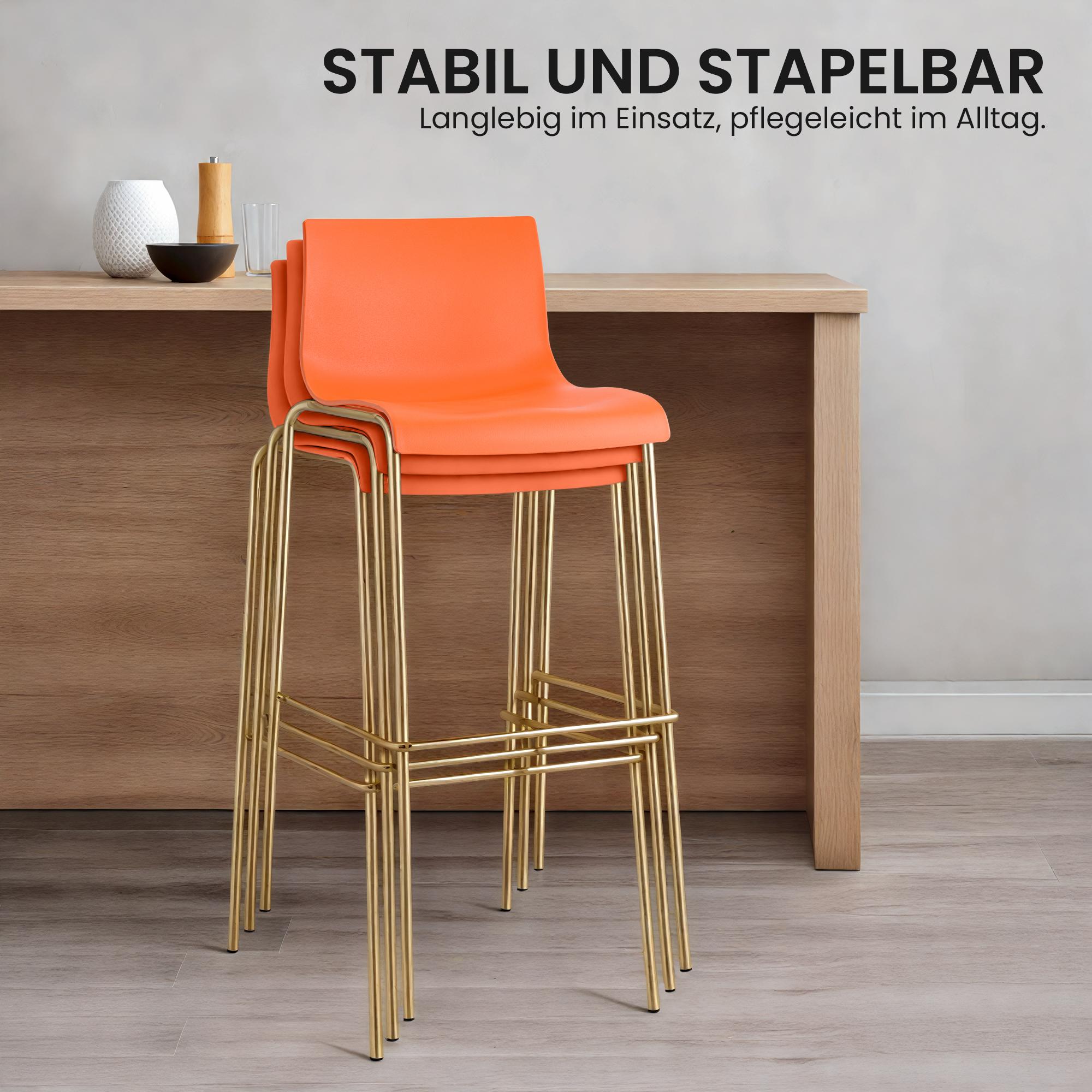 Set de 2 taburetes de bar Hover de plástico, base de 4 patas en color dorado