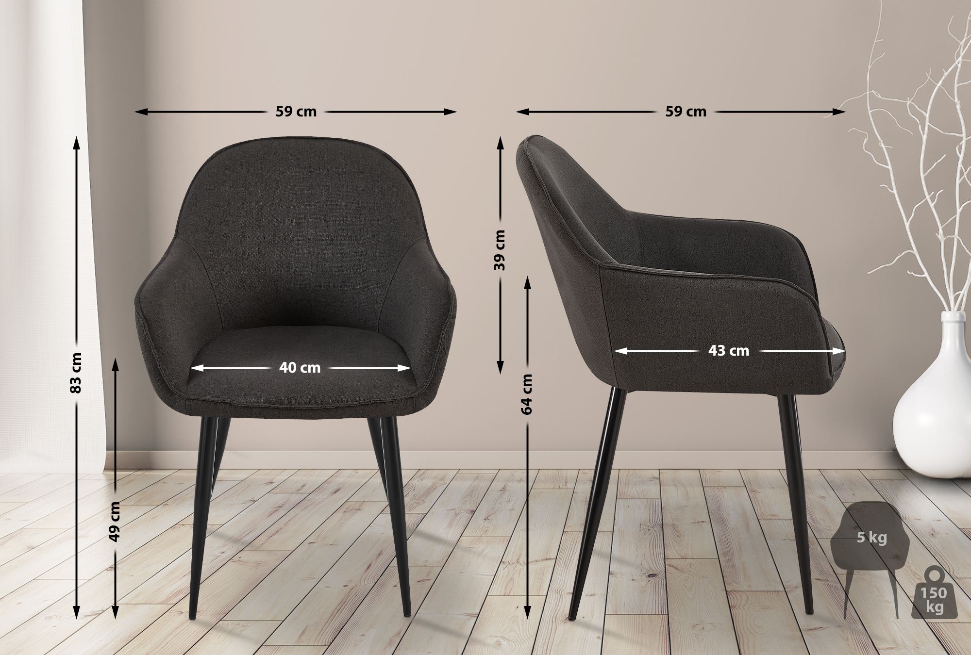 Silla de comedor Boise tapizada en tela