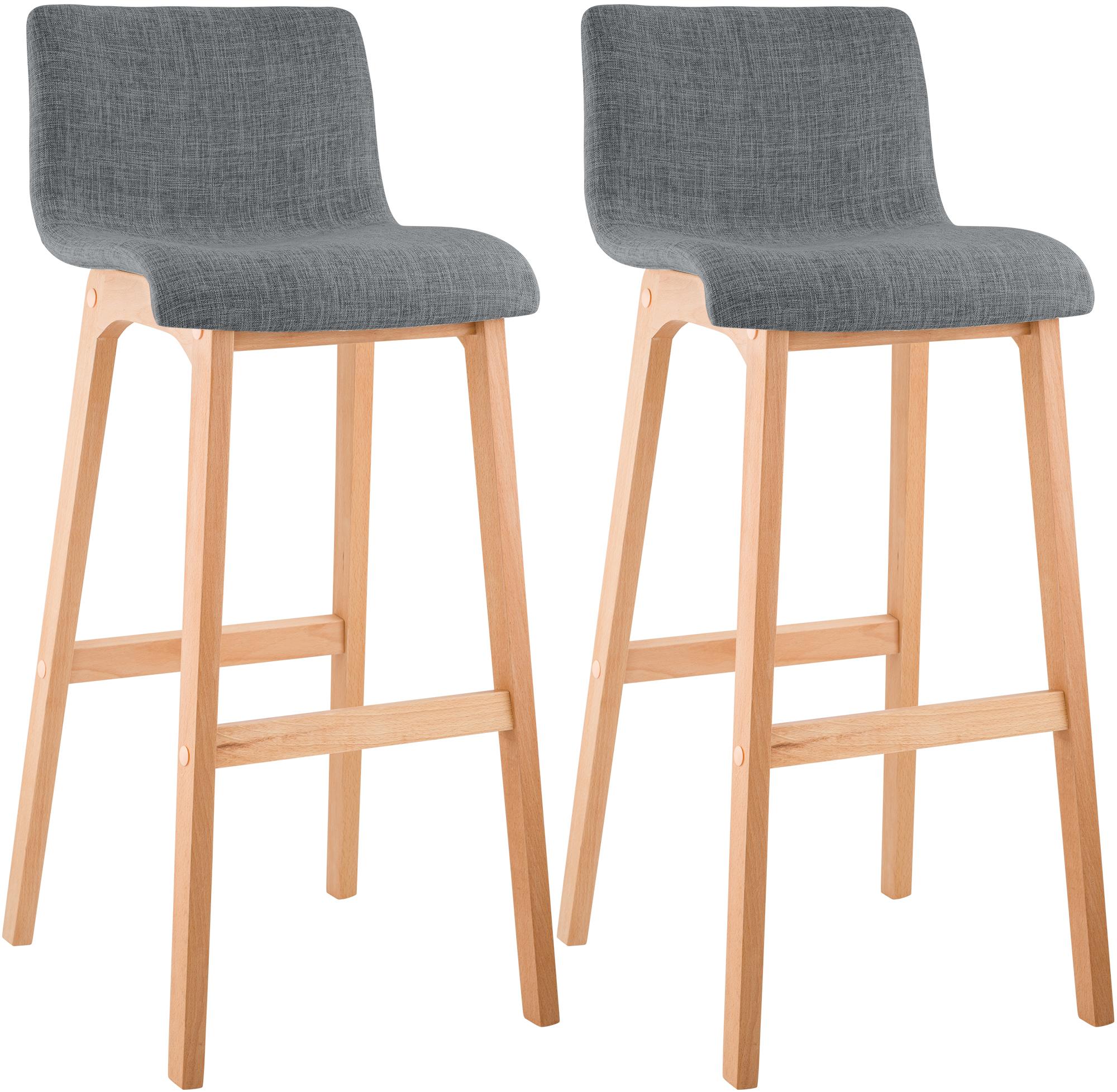 Juego de 2 taburetes de bar Hover, asiento de tela, patas de madera de haya natural