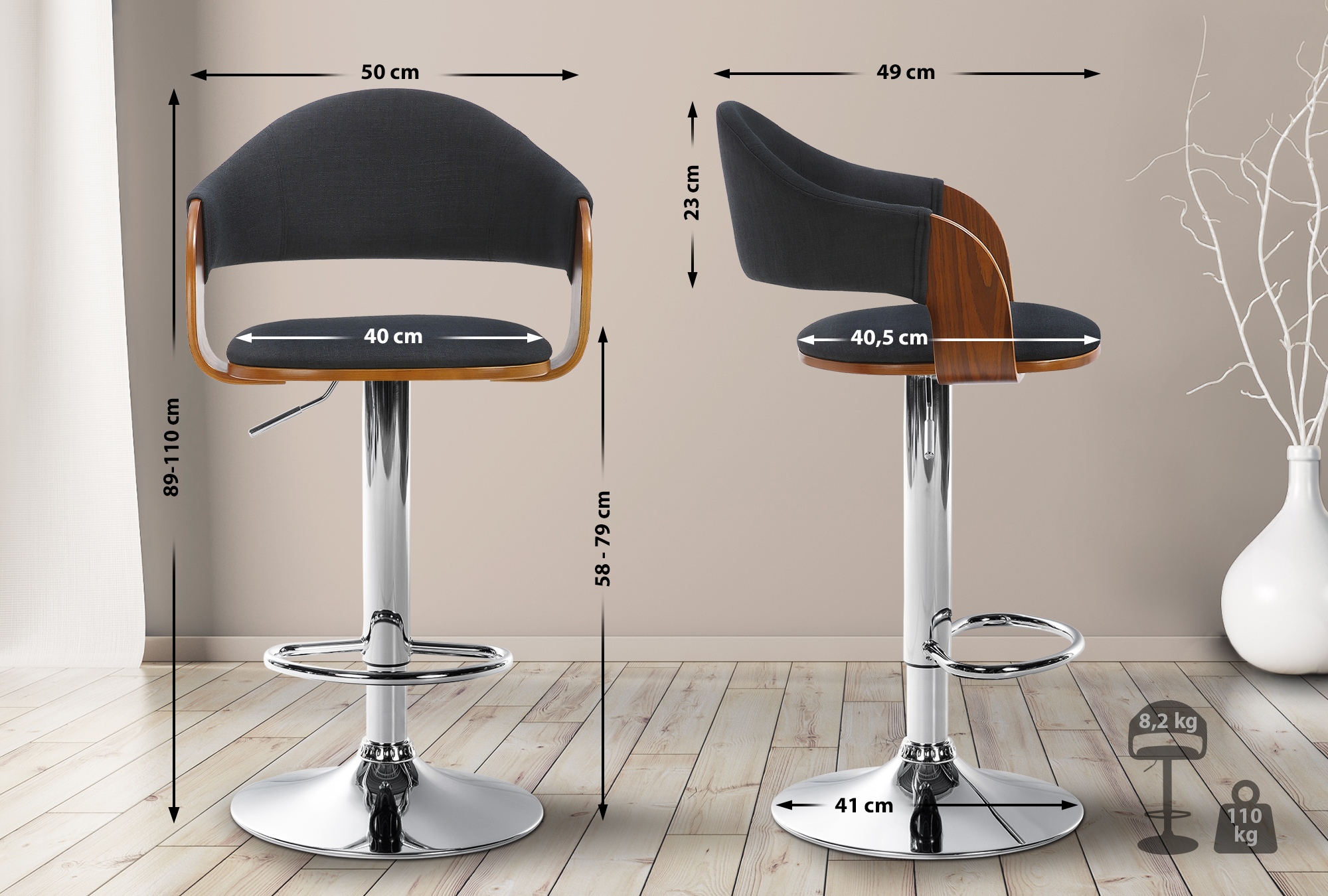 Taburete de bar Nilse en tela