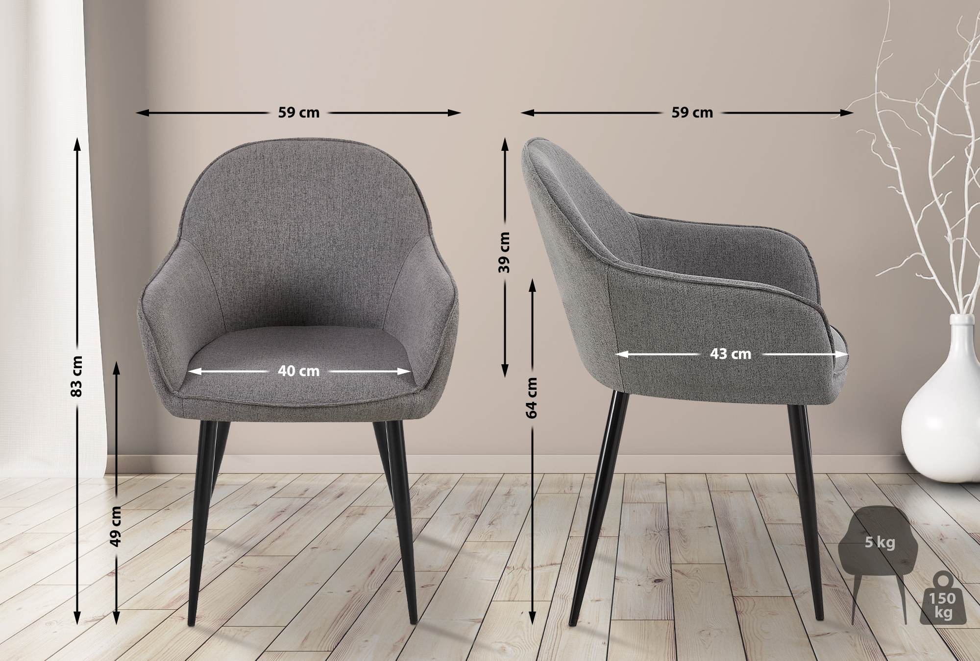 Set de 2 sillas de comedor Boise en tela