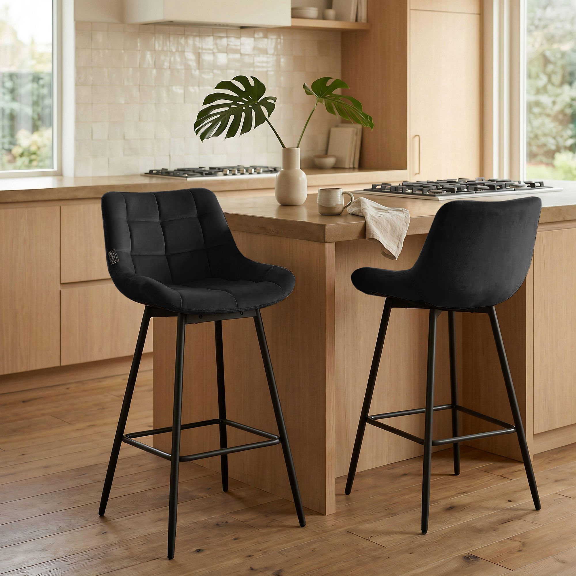 Taburete de Bar Weston Giratorio 180 grados | Taburete Alto con Respaldo y Asiento Acolchado