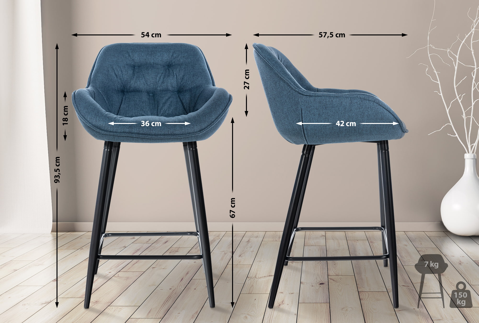 Taburete de bar Gibson en tela o terciopelo