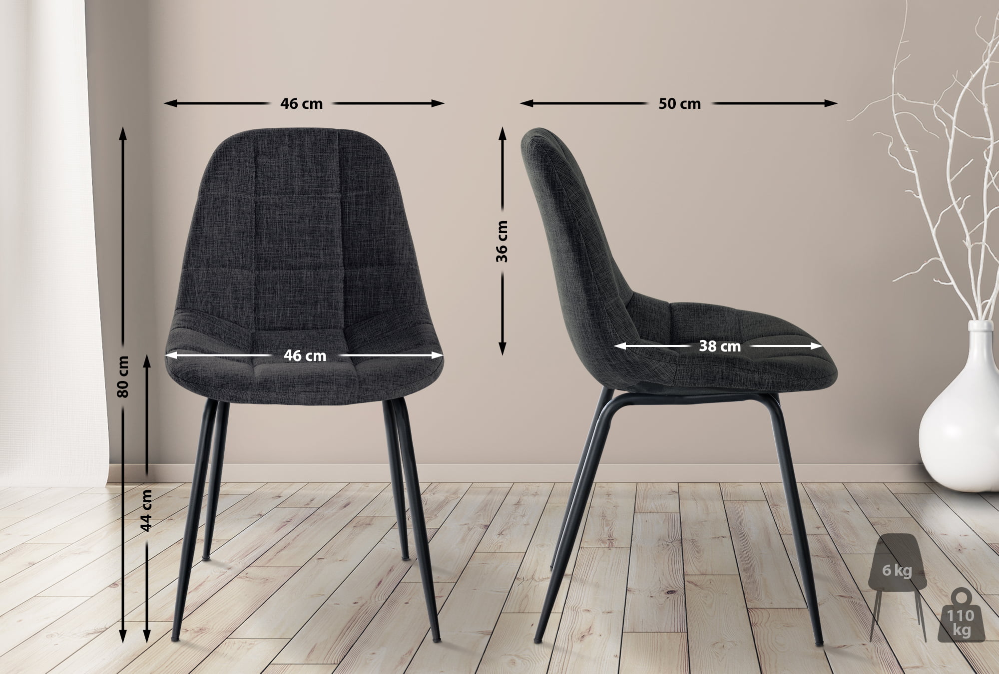 Silla de comedor Tom en tela o polipiel