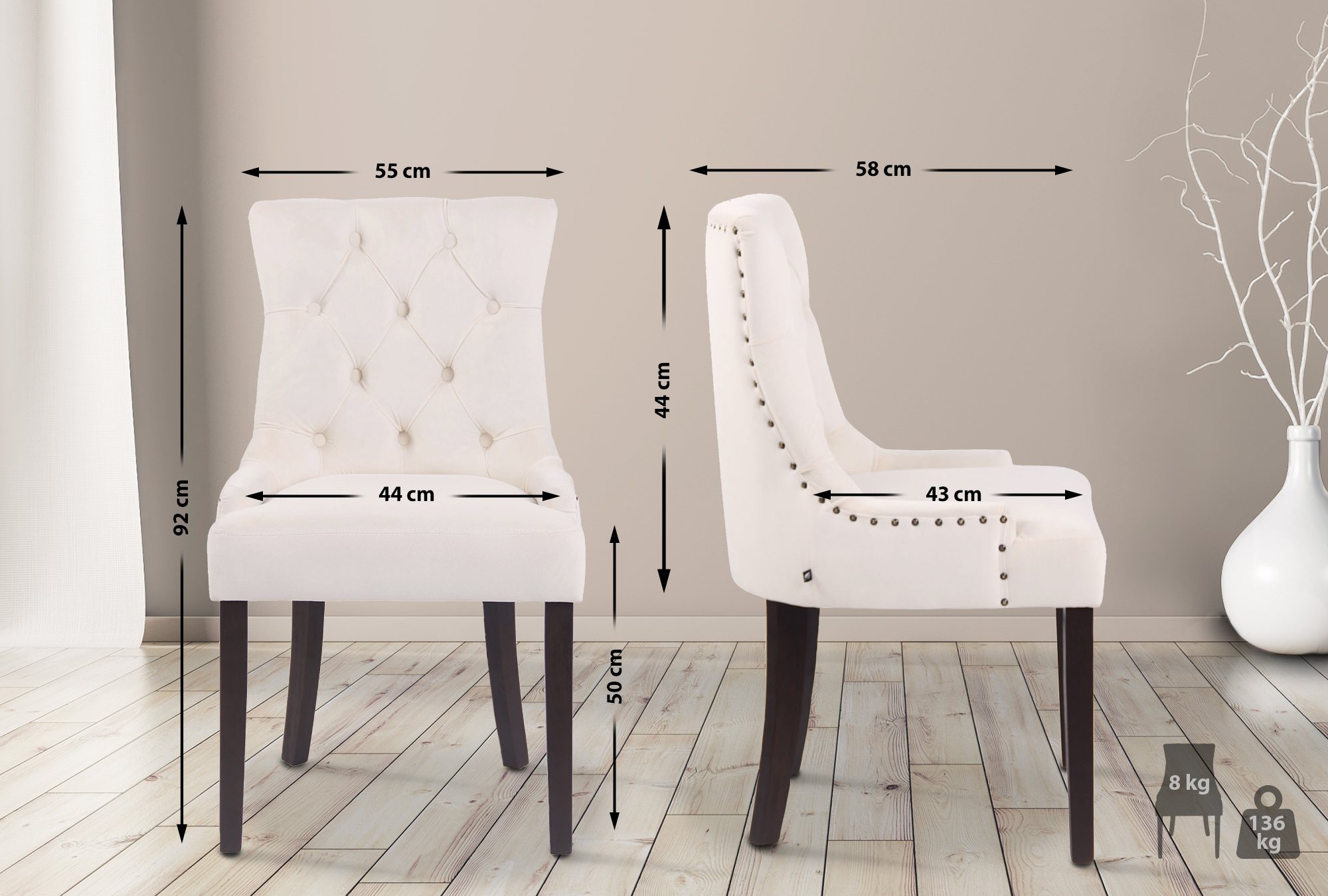 Juego de 4 sillas de comedor Aberdeen en terciopelo