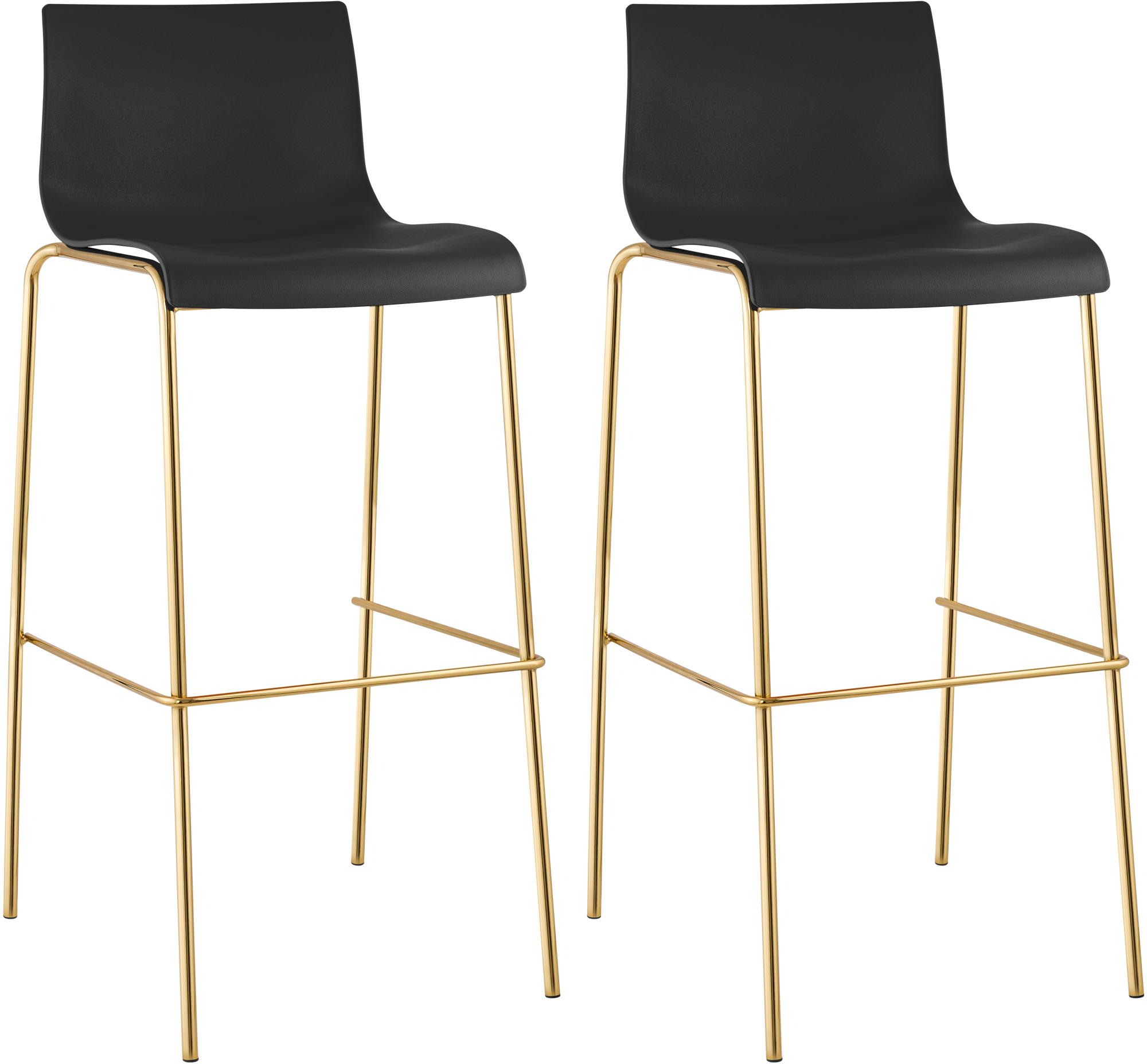 Set de 2 taburetes de bar Hover de plástico, base de 4 patas en color dorado