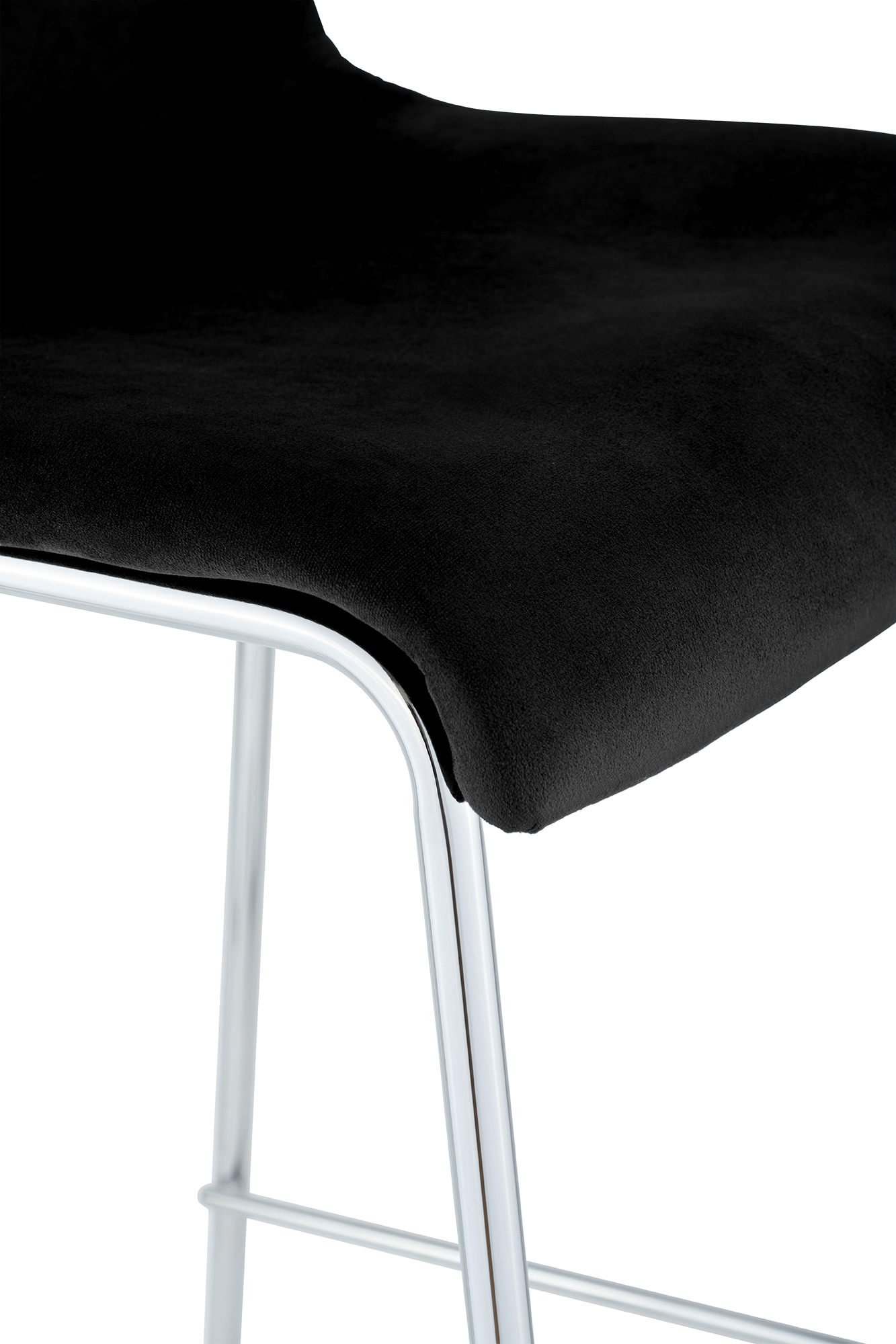 Taburete de barra Hover tapizado en terciopelo con estructura de cuatro patas cromada