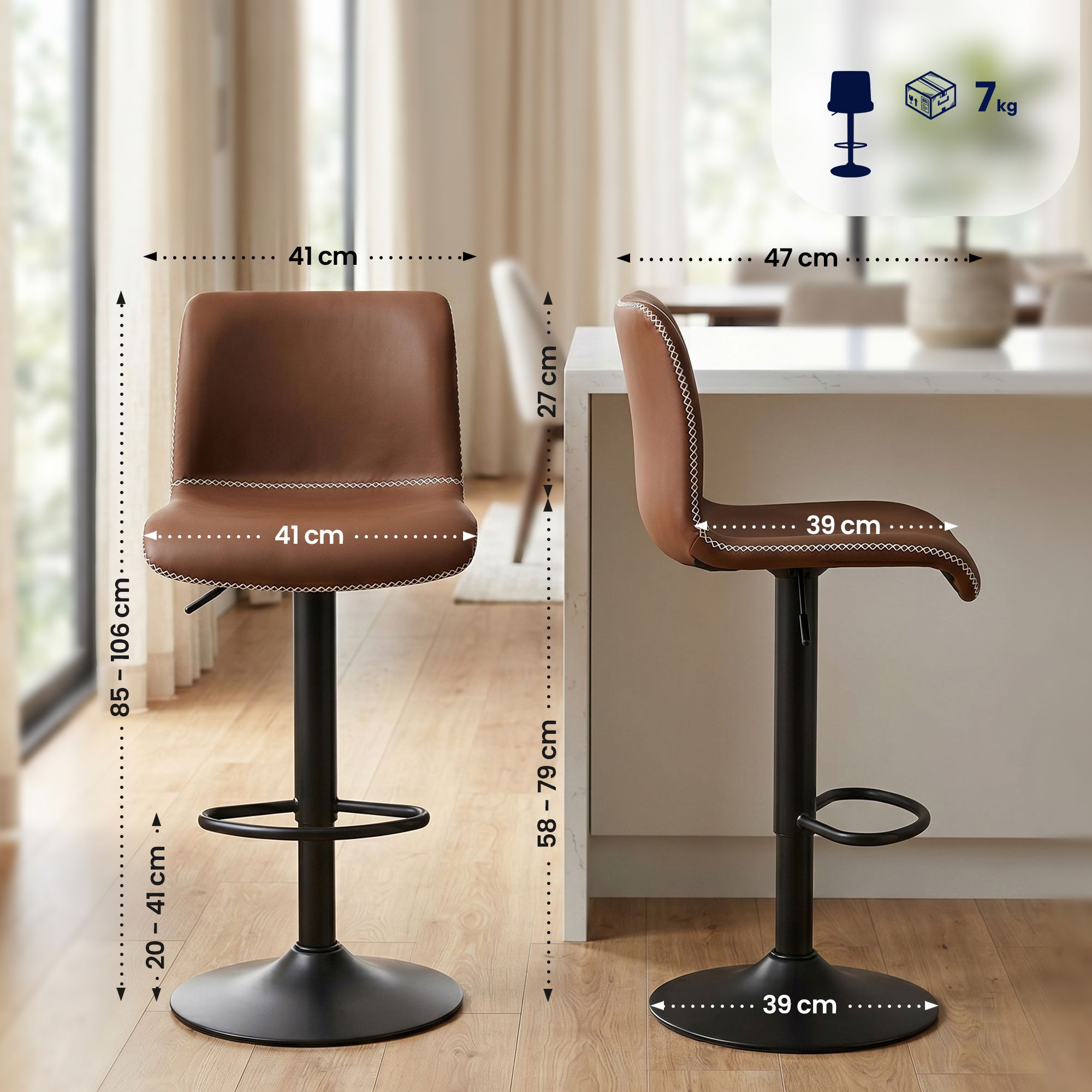 Set de 2 Taburetes de Bar Henchy de Cuero Sintético