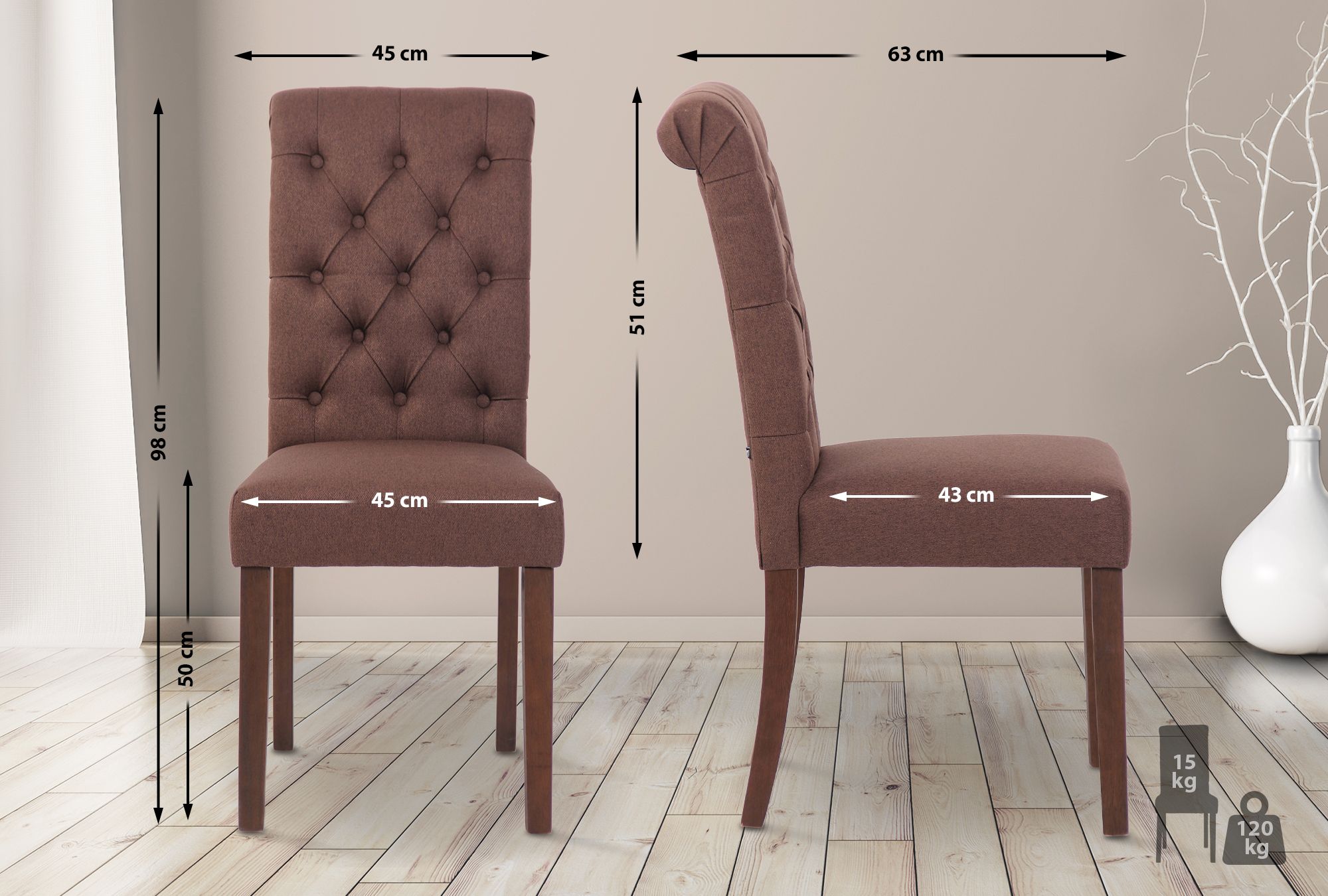 Set de 2 sillas de comedor Lisburn en tela o terciopelo