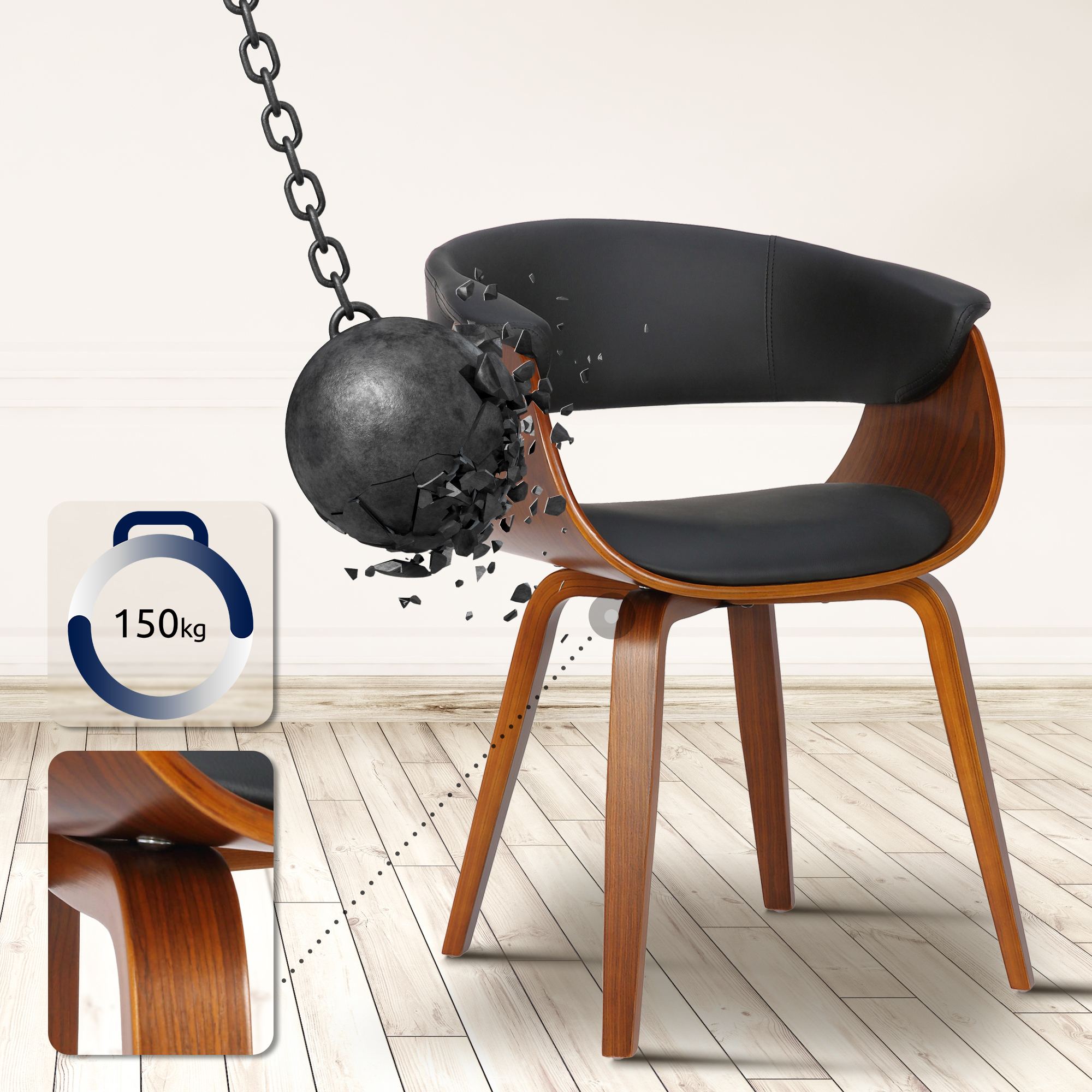 Silla Bruce de madera & polipiel