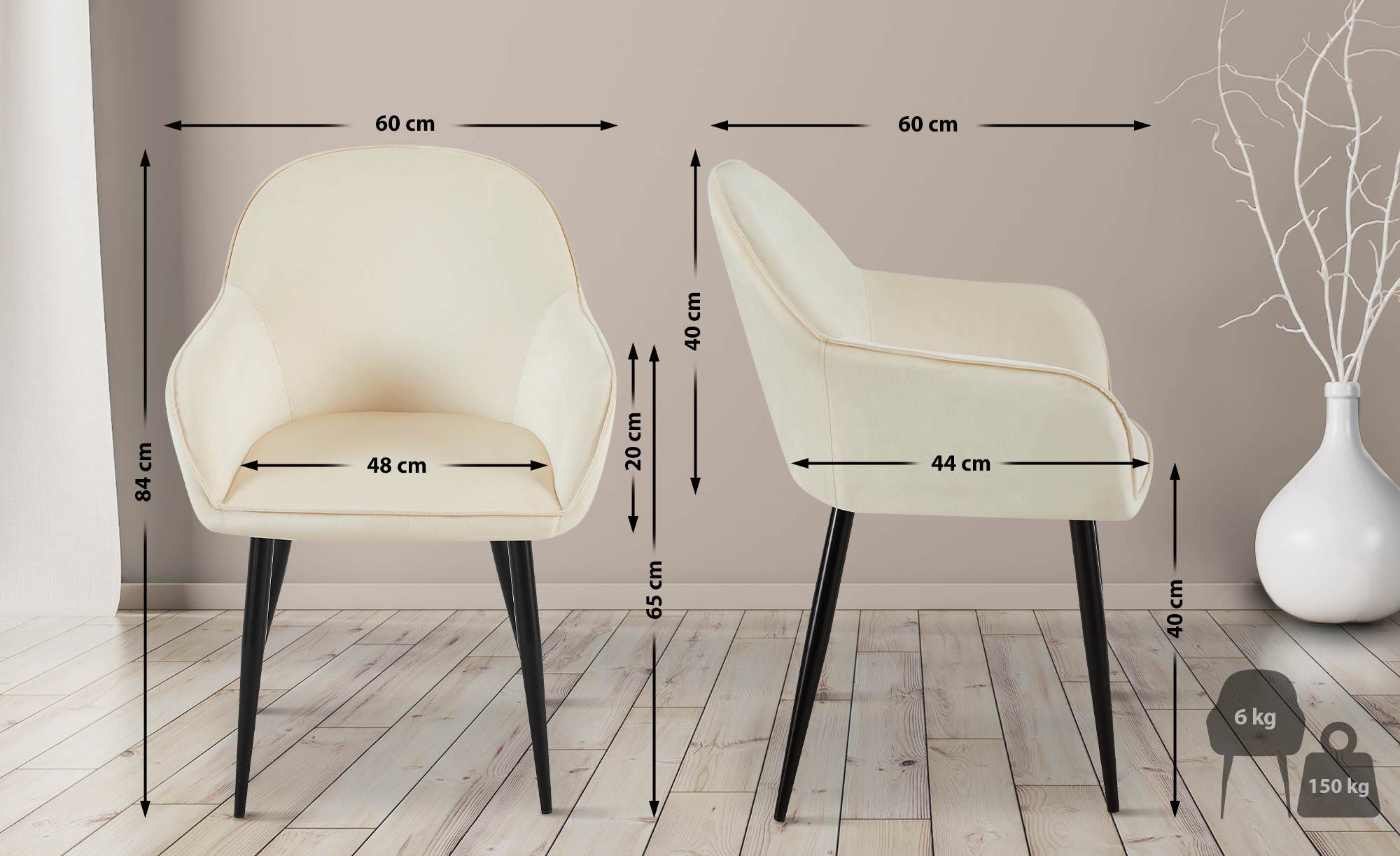 Set de 2 Sillas de comedor Boise en terciopelo