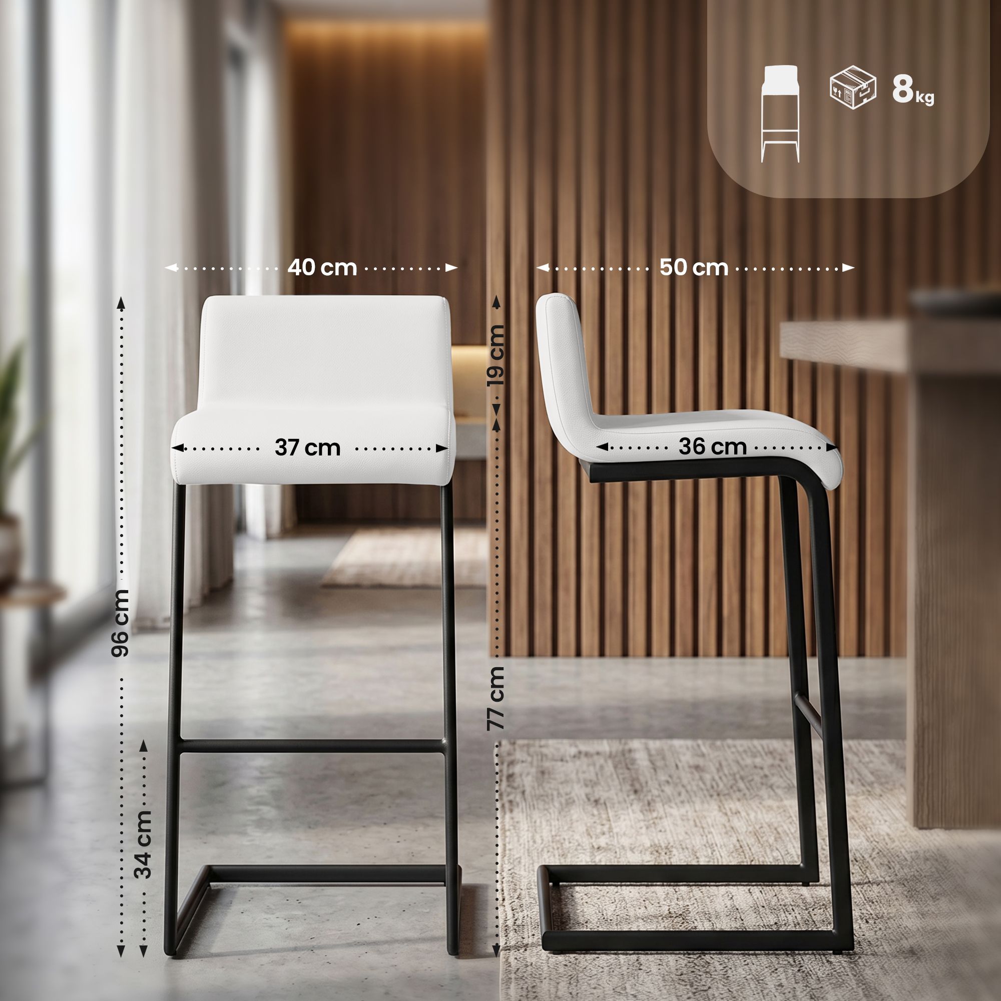 Set de 2 Taburetes de Bar Newport, Estructura de Metal Negro