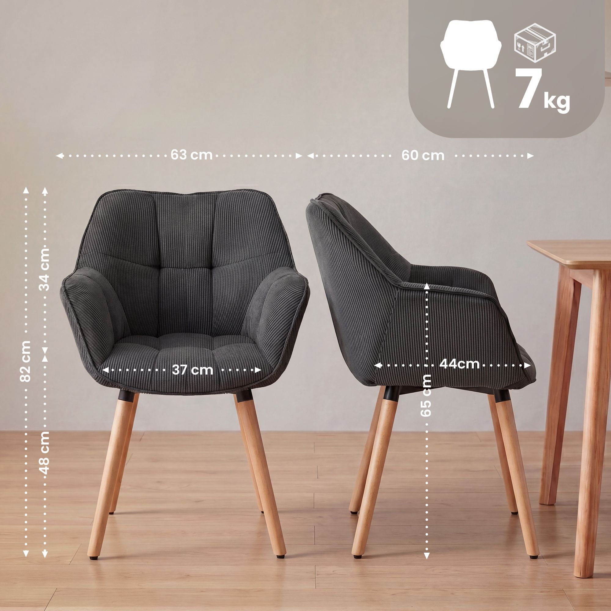 Silla de comedor Milford de pana: comodidad elegante y diseño moderno para tu hogar